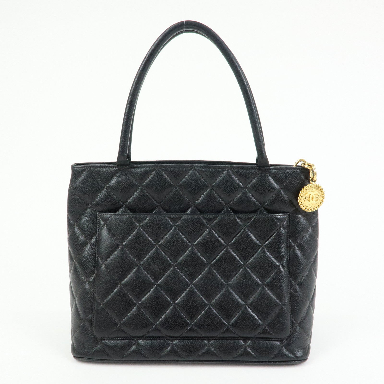 CHANEL Matelasse COCO Mark Medallion Tote Bag Hand Bag Black A01804