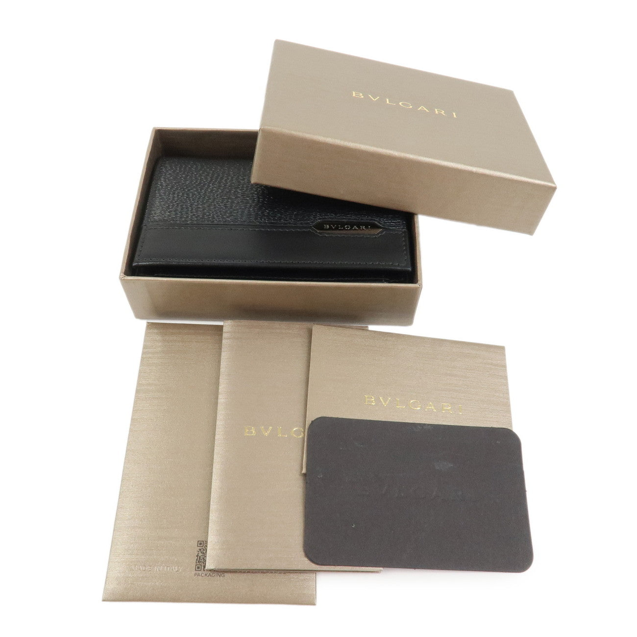 BVLGARI Leather Card Case Card Holder Black