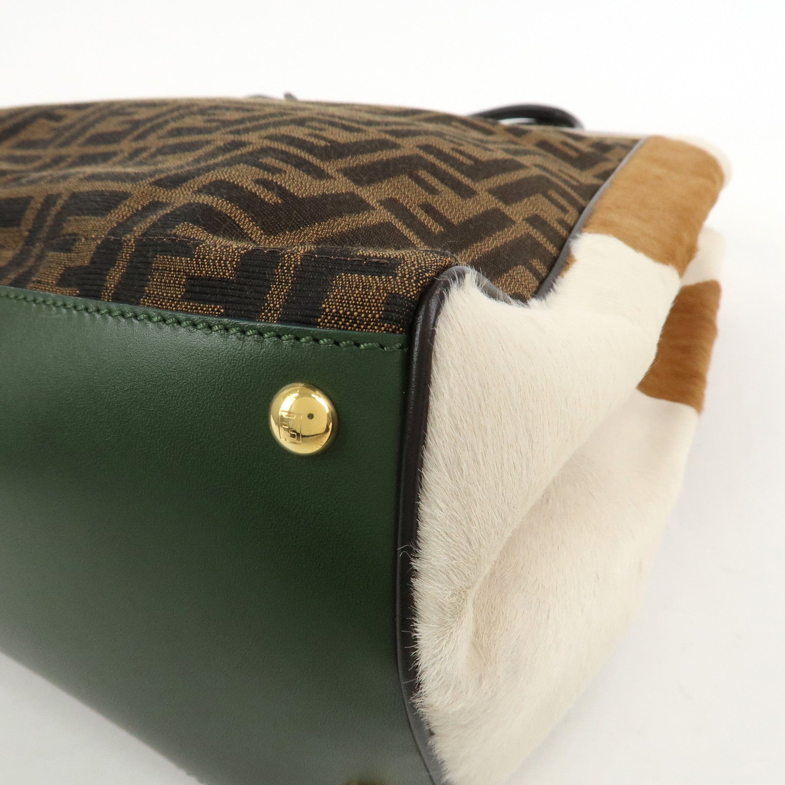 FENDI Zucca Canvas Unborn Calf Toujours Cow Print Tote Bag 8BH251