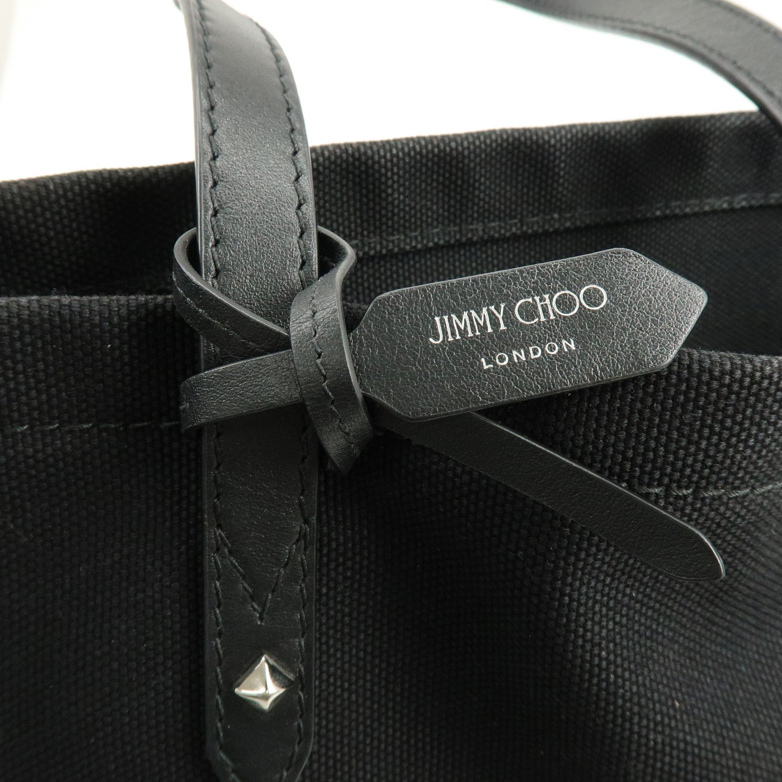 JIMMY CHOO Logo Canvas Leather Shoulder Bag Tote Bag Black
