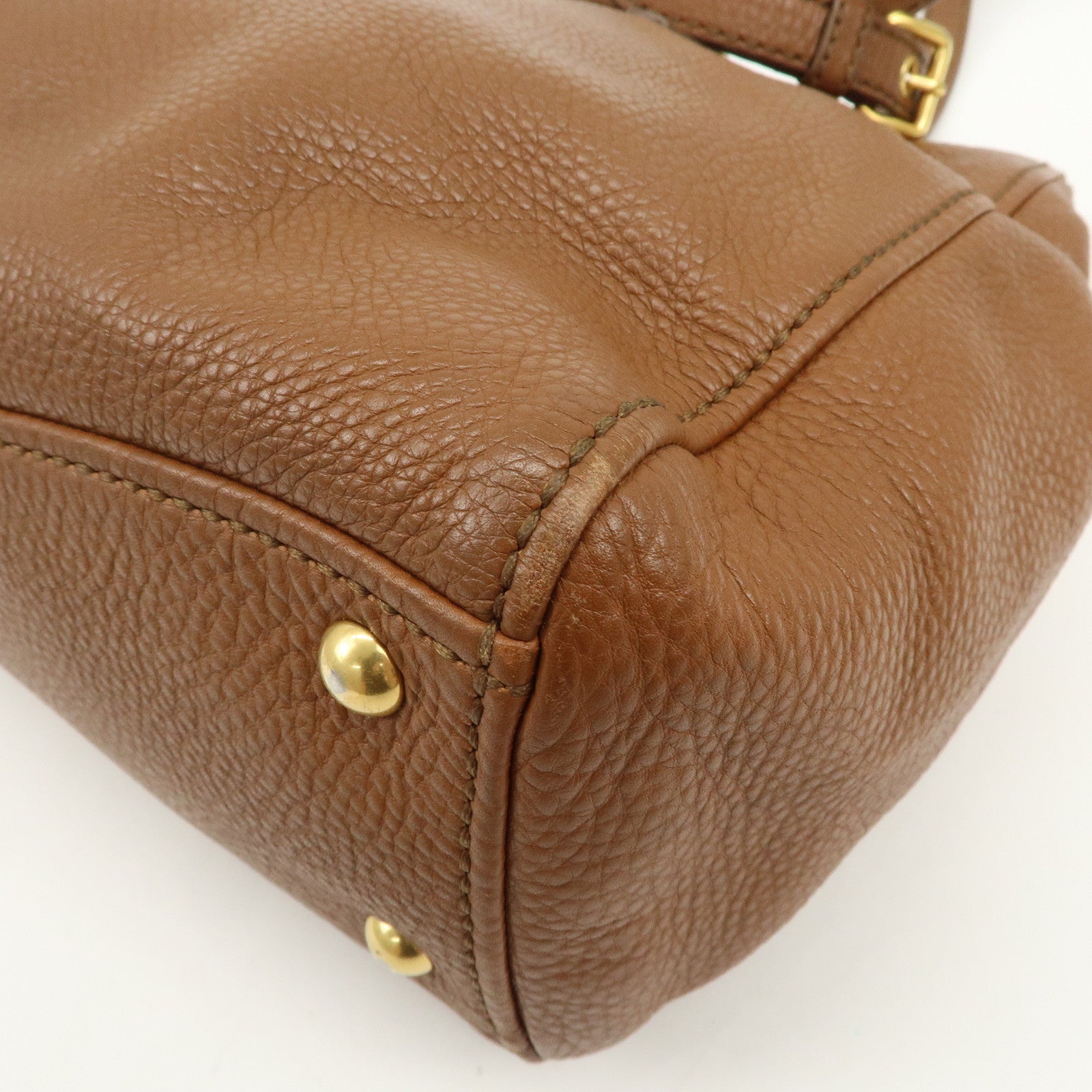 MIU MIU Logo Leather 2Way Bag Hand Bag Shoulder Bag Brown RN0761