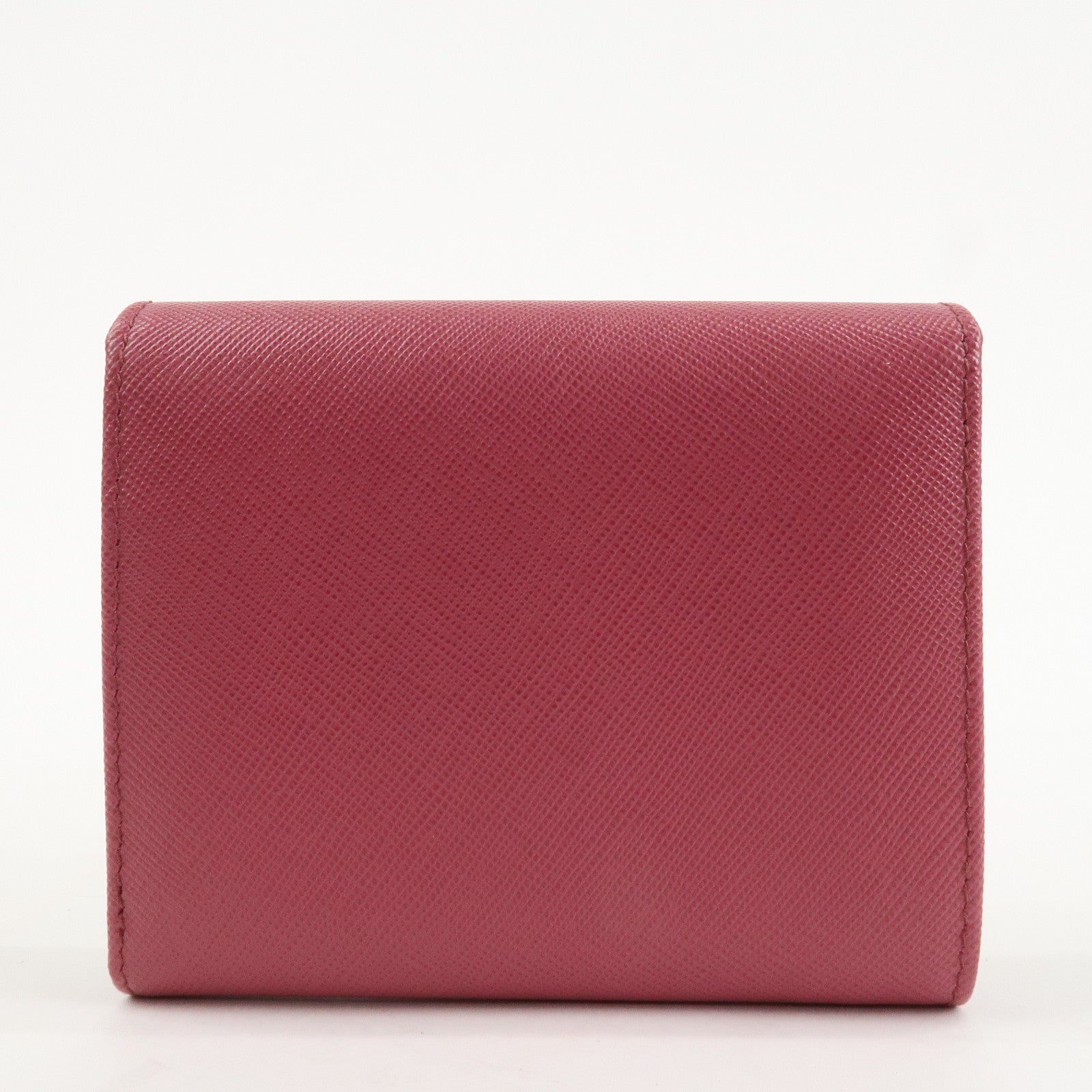 PRADA Logo Saffiano Leather Tri-fold Compact Wallet Pink 1M0176 Used
