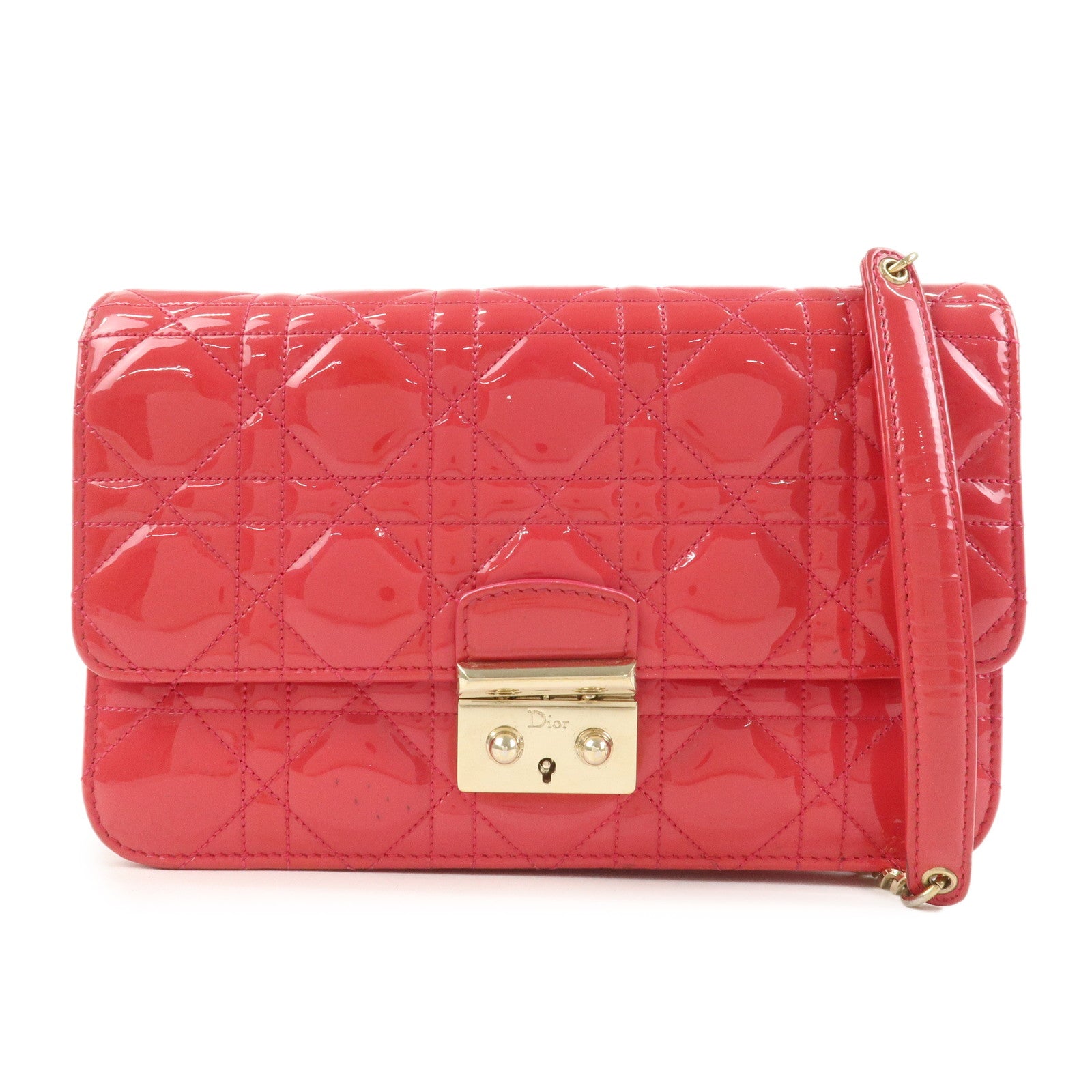 Christian Dior Cannage New Lock Patent Leather Chain Shoulder Bag