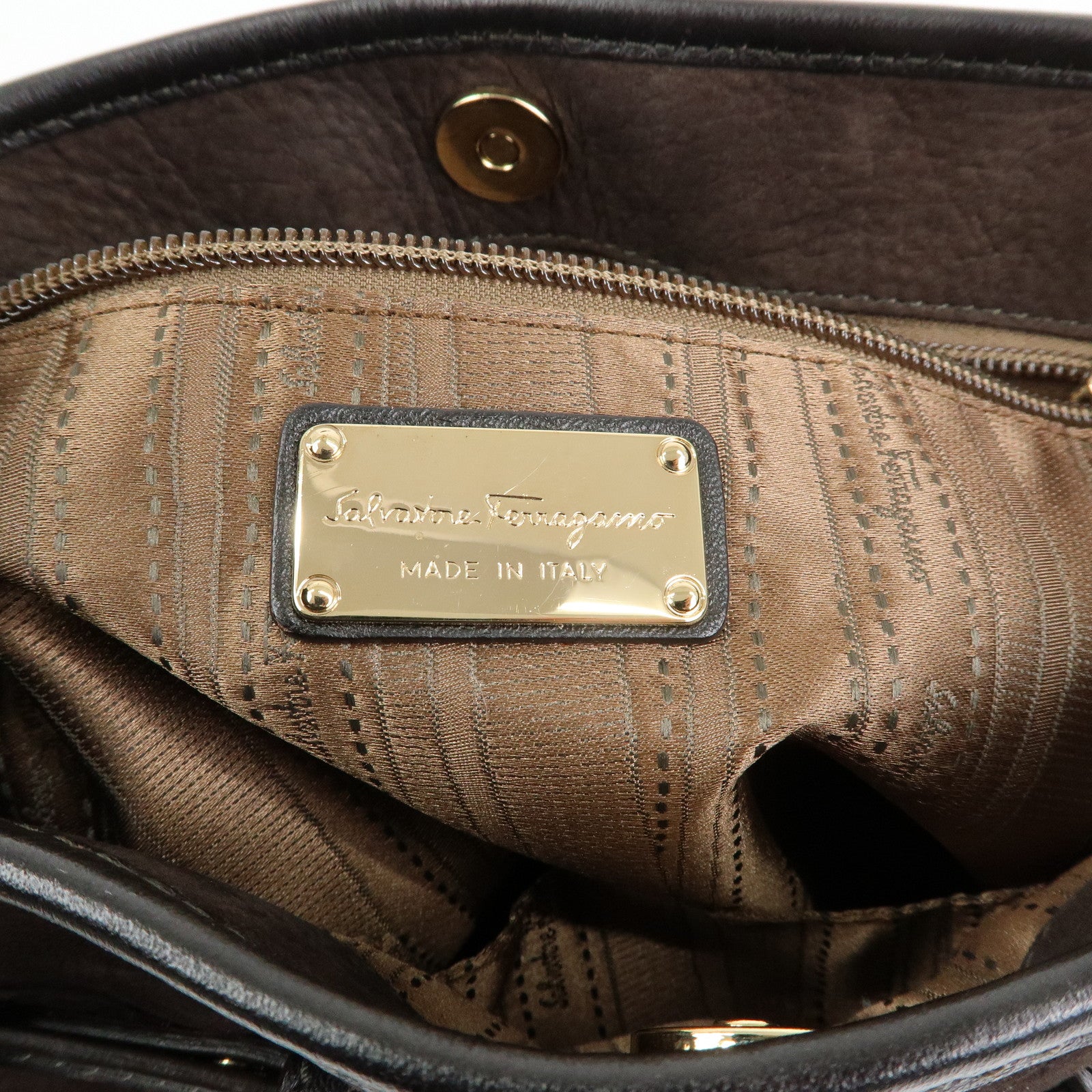 Ferragamo Gancini Suede Leather Tote Bag Hand Bag Brown