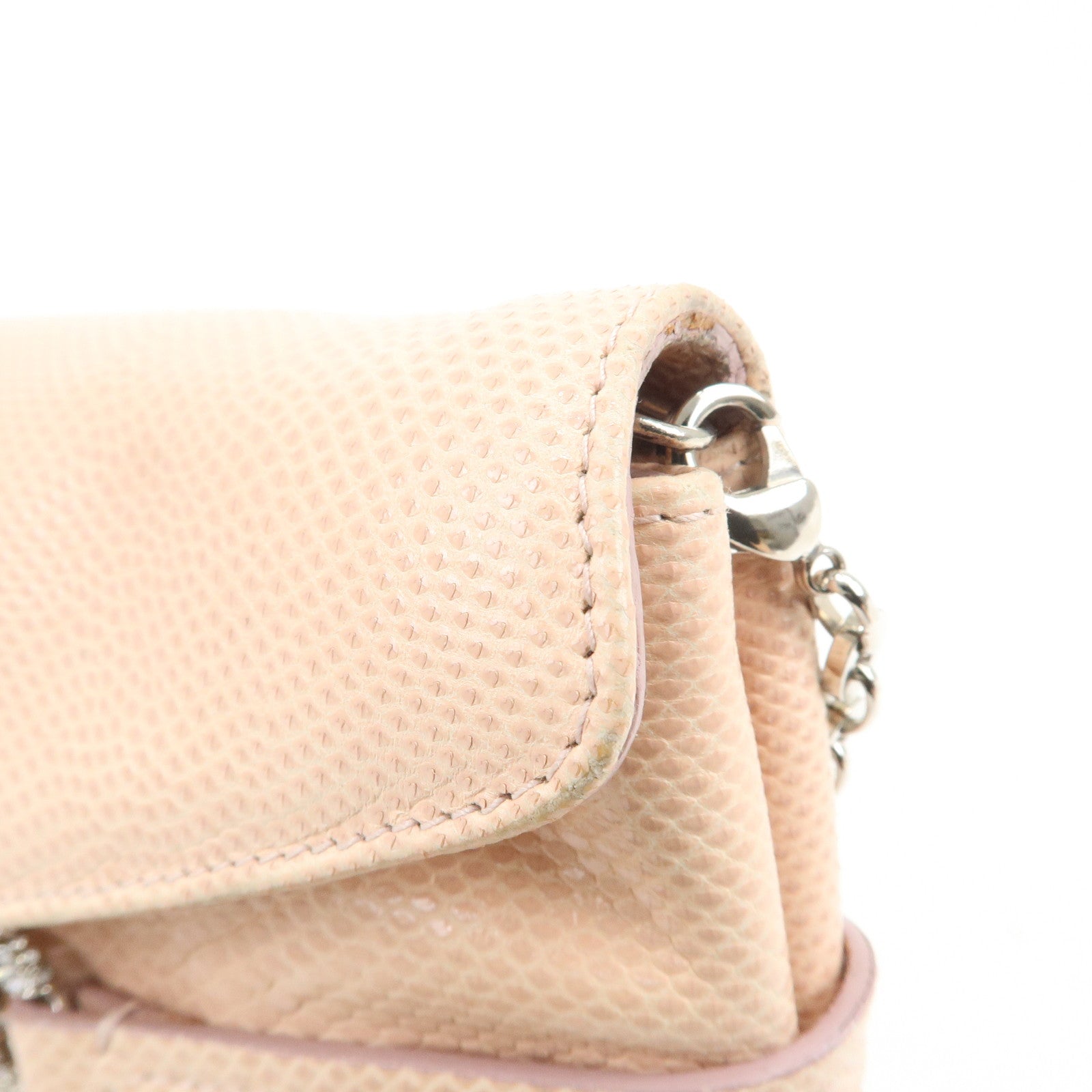 Ferragamo Gancini Leather Chain Hand Bag Shoulder Bag Pink