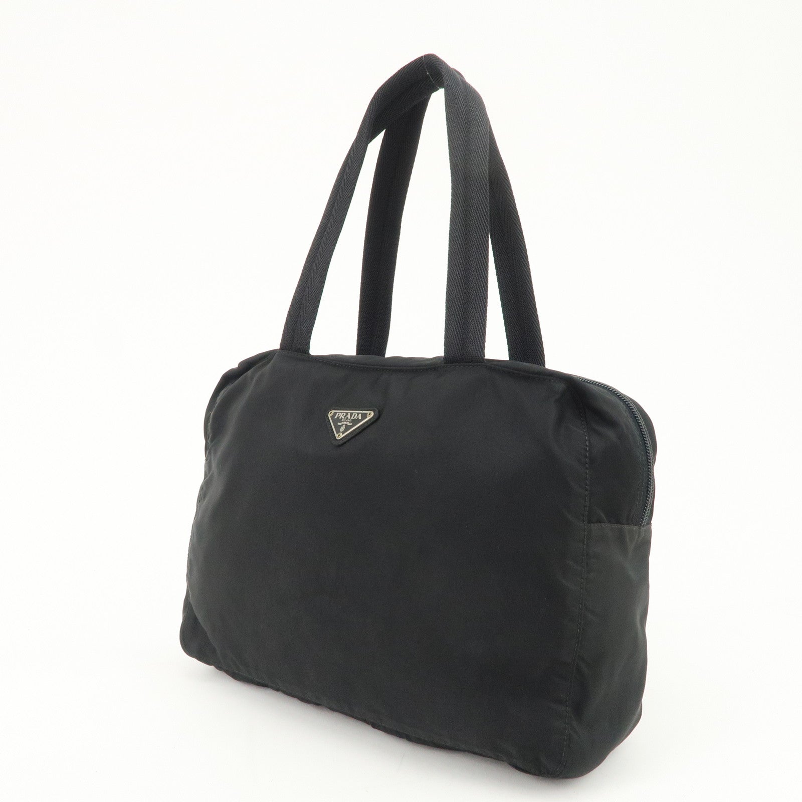 PRADA Triangle Logo Nylon Tote Bag Shoulder Bag Hand Bag Black