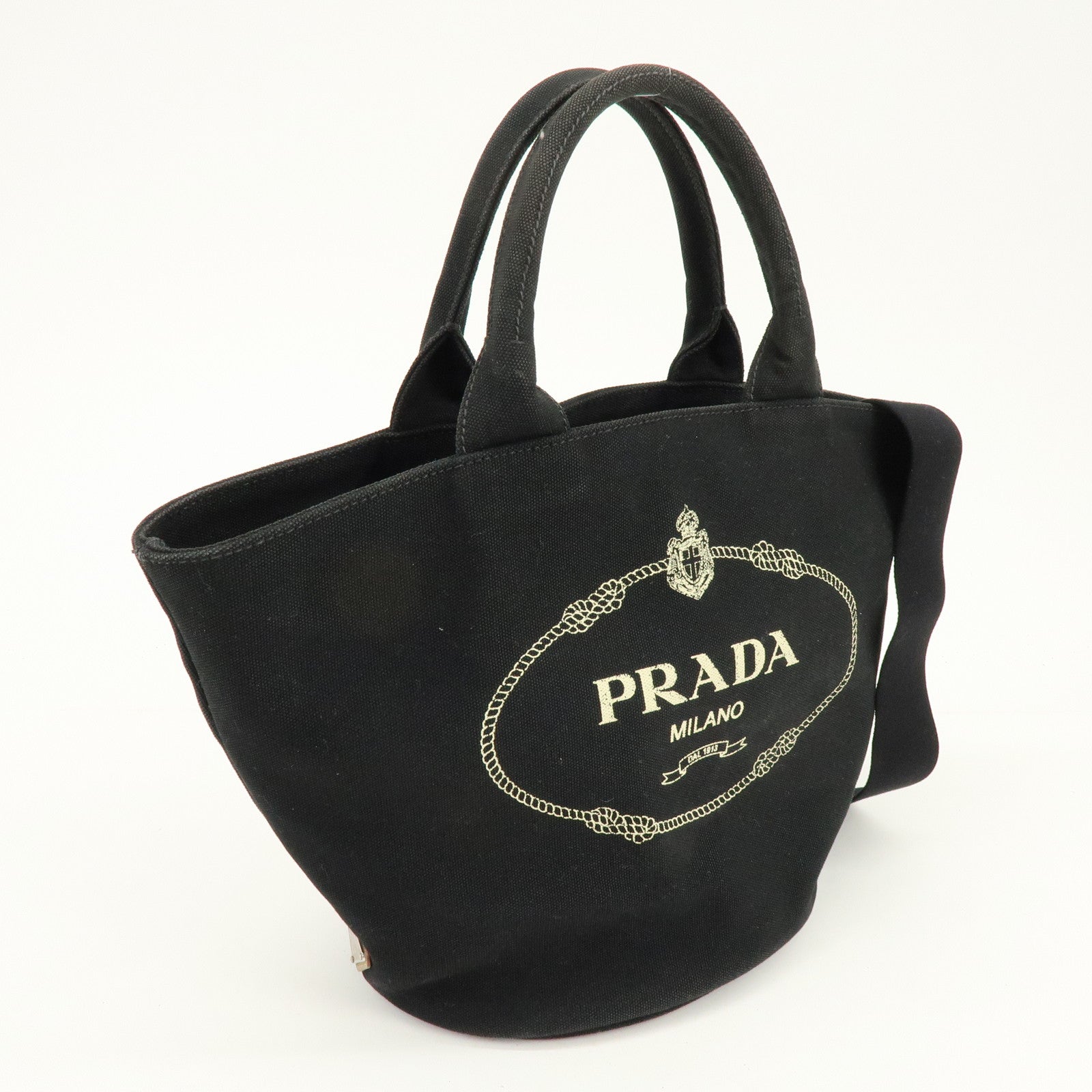 PRADA Triangle Logo Canapa Canvas 2Way Bag Tote Bag Black 1BG186