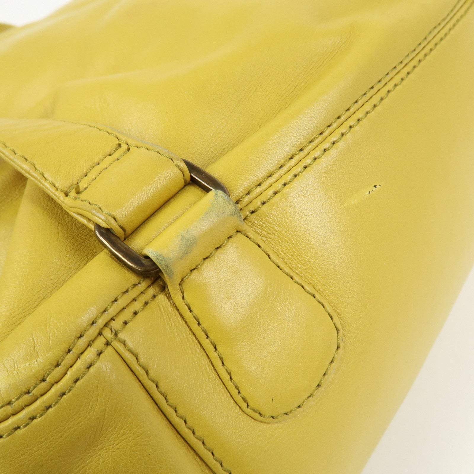 CHANEL COCO Mark Lamb Skin Back Pack Ruck Suck Yellow
