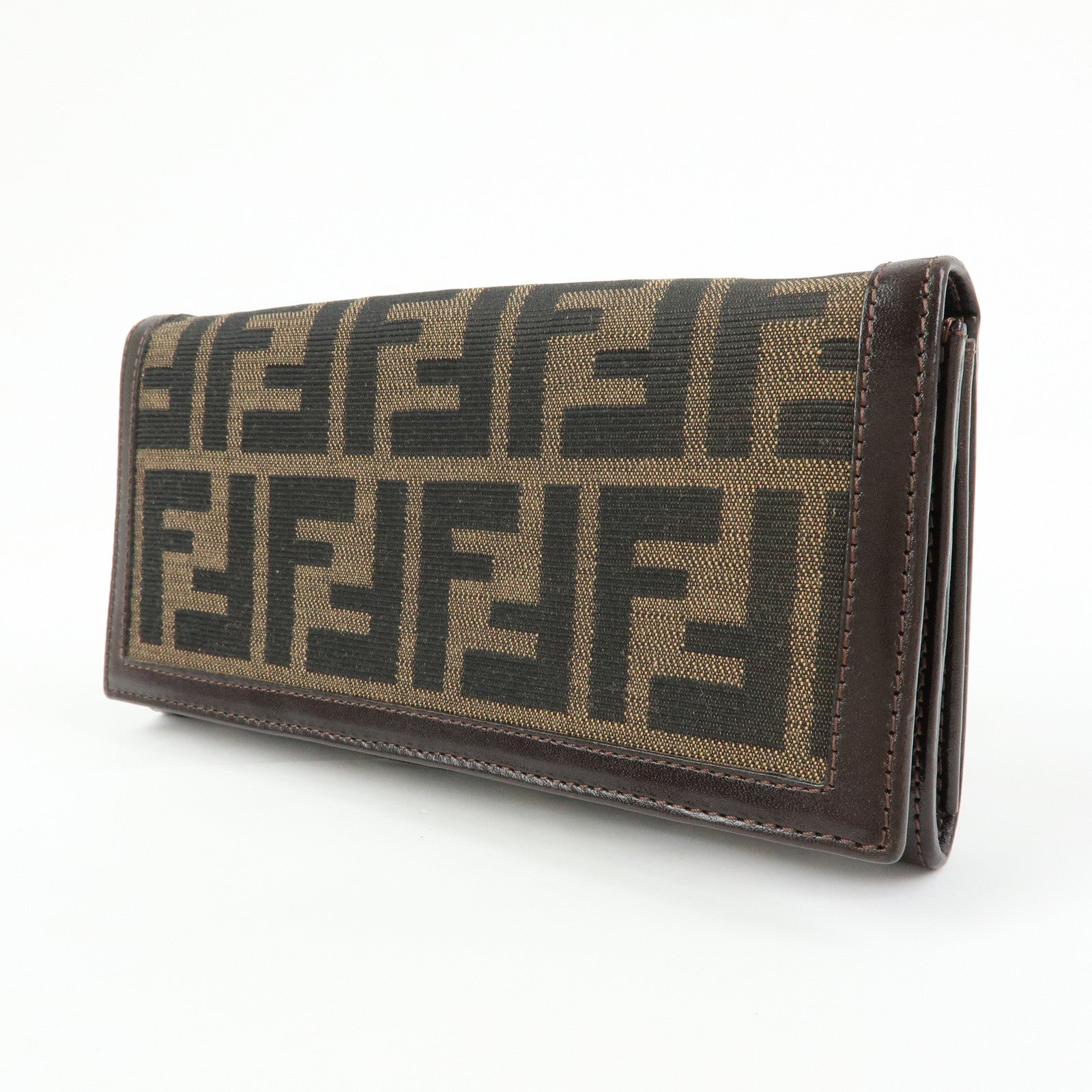 FENDI Zucca Canvas Leather Bi-fold Long Wallet Brown 30851