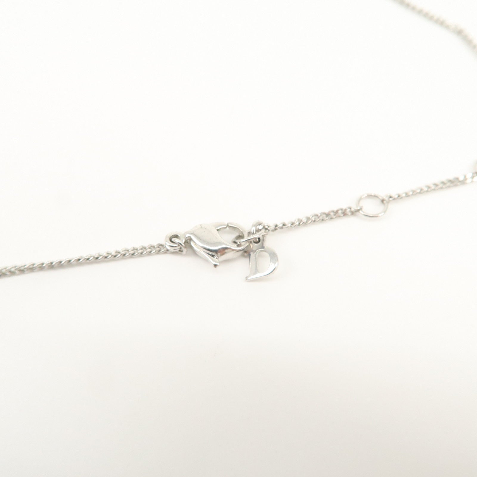 Christian Dior Logo Metal Rhinestone Necklace Silver