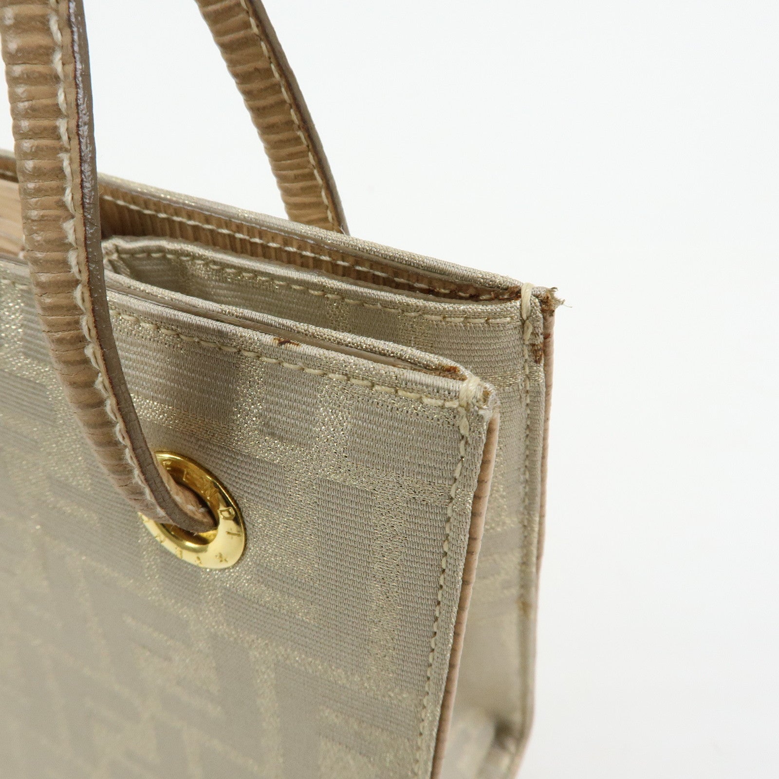 FENDI Zucca Canvas Leather Shoulder Bag Beige