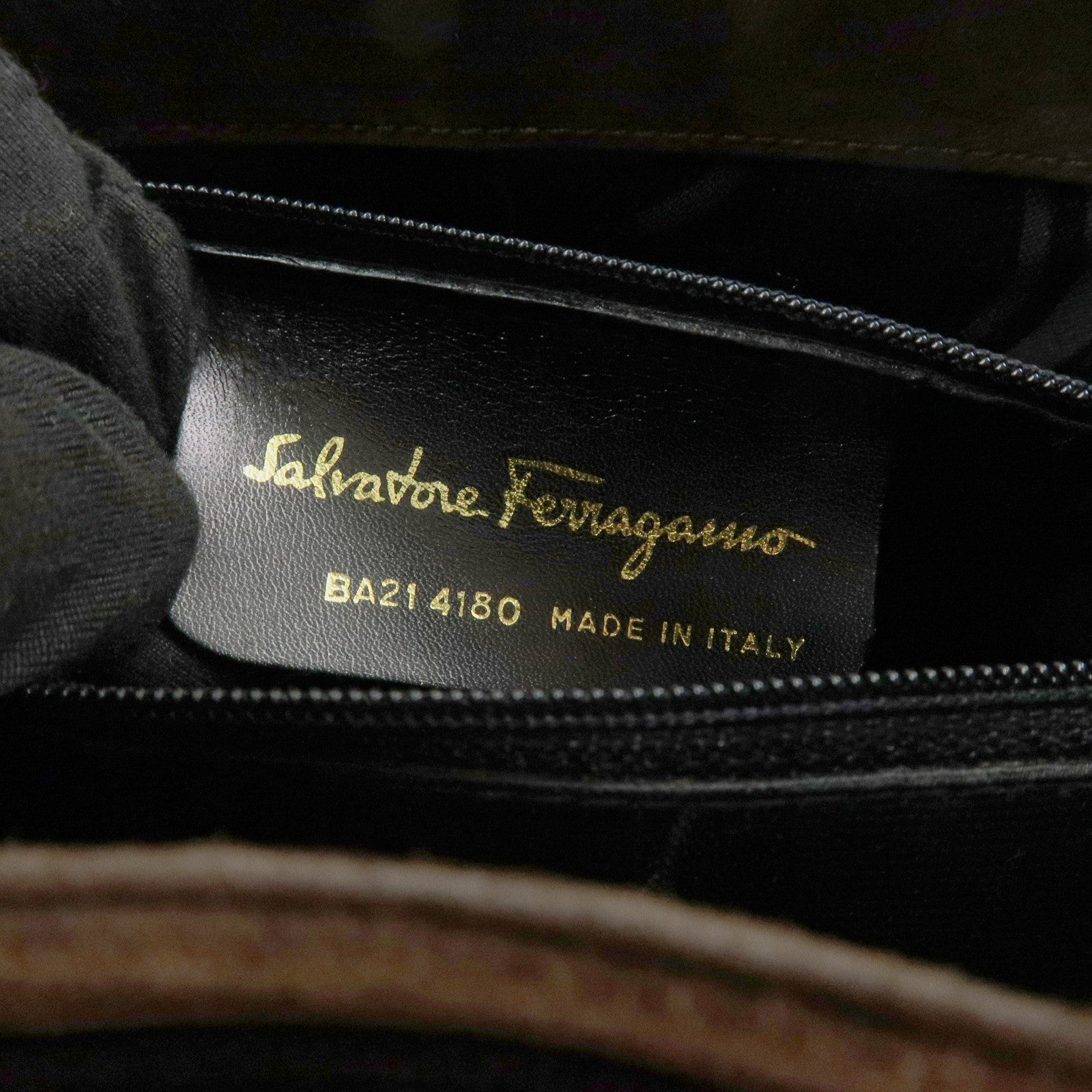 Ferragamo Vara Ribbon Suede Leather Hand Bag Brown Gold