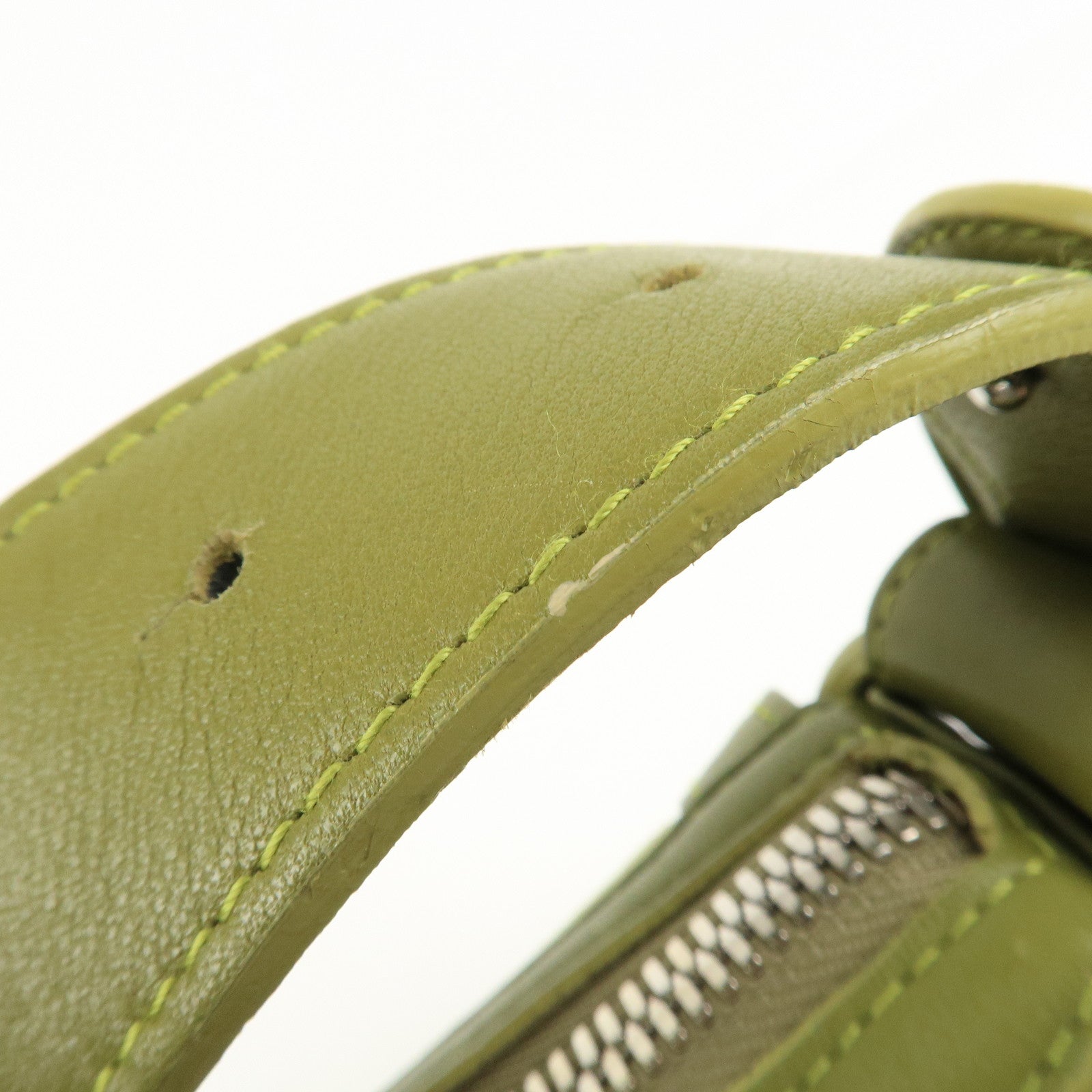 LOEWE Anagram Leather Suede Shoulder Bag Green Silver HDW Used