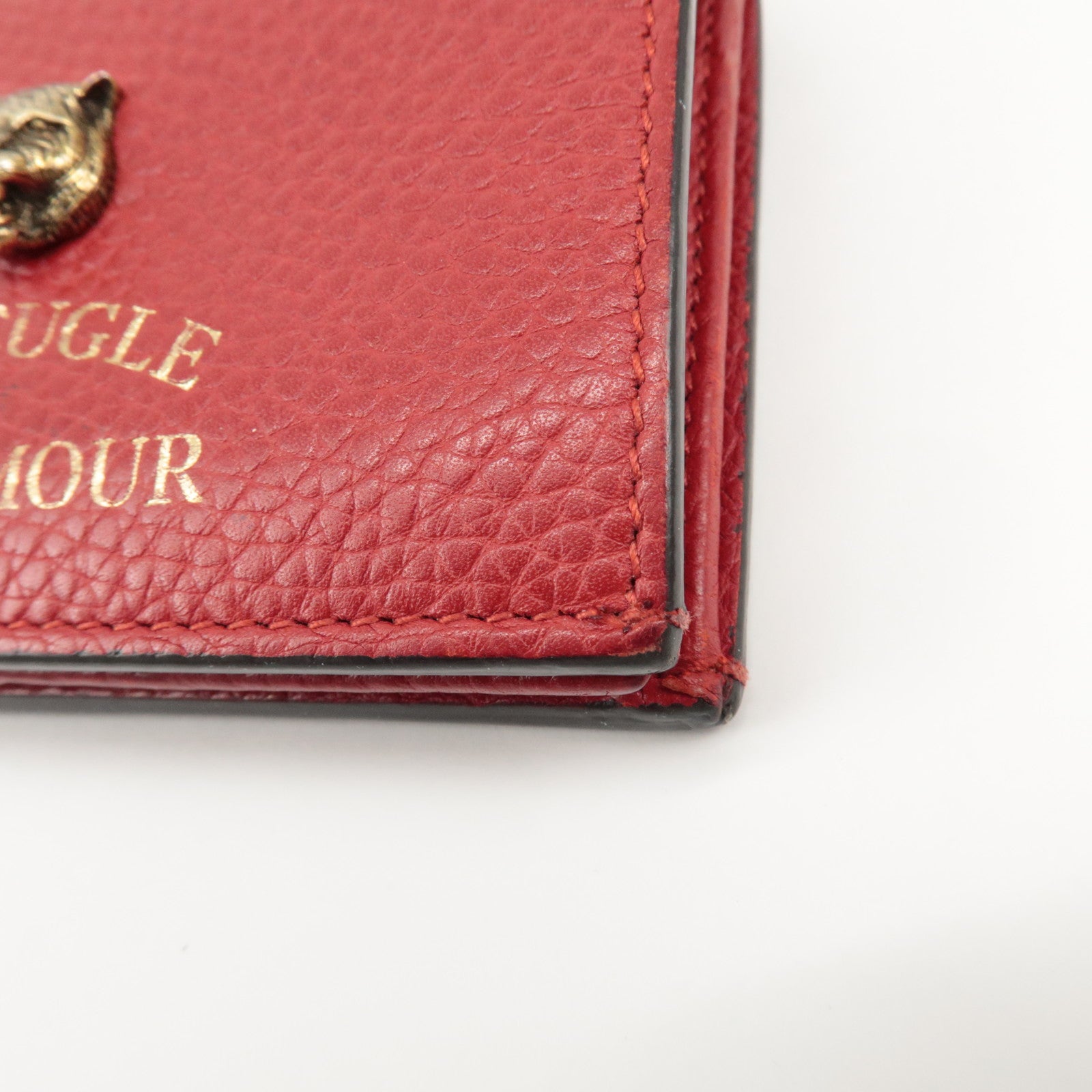 GUCCI Animalier Leather Bi-fold Compact Wallet Red 453169 Used