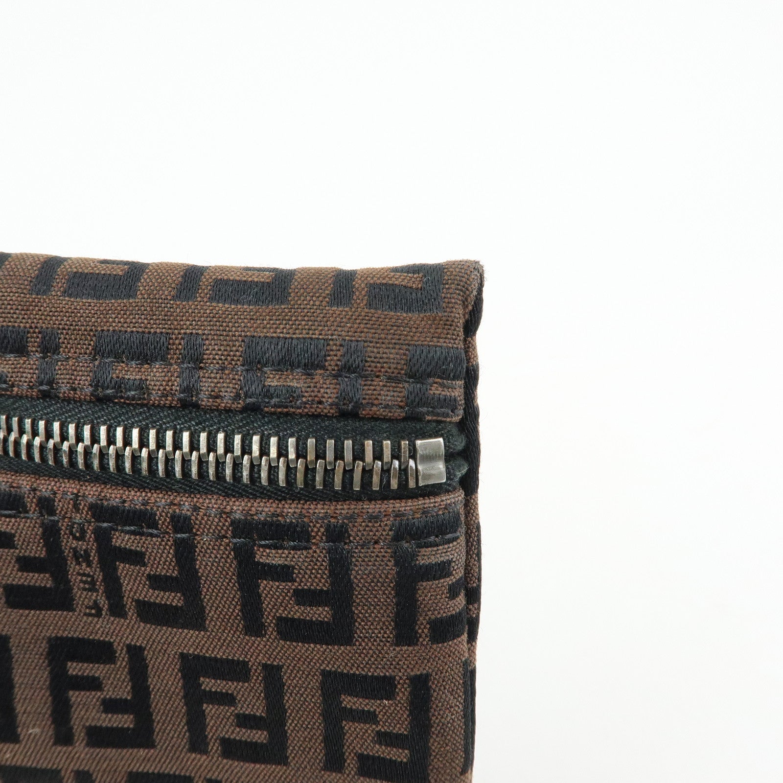 FENDI Zucchino Canvas Leather Pouch Brown 7N0014