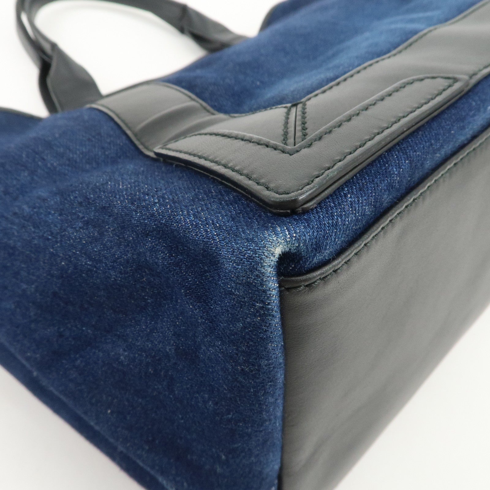 BALENCIAGA Denim Leather Navy Cabas M Tote Bag Hand Bag 339936
