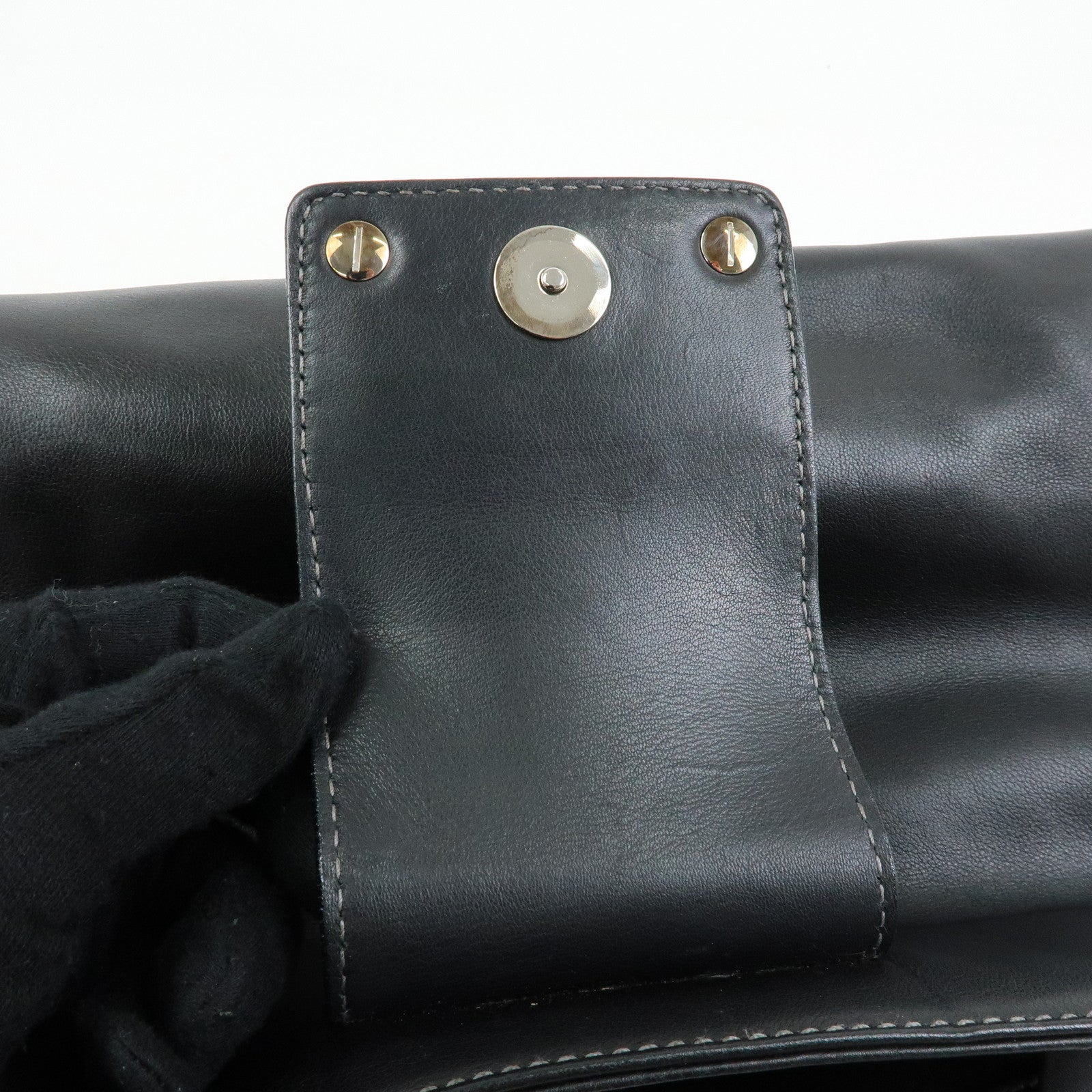 BVLGARI Leather Tote Bag Hand Bag Shoulder Bag Black