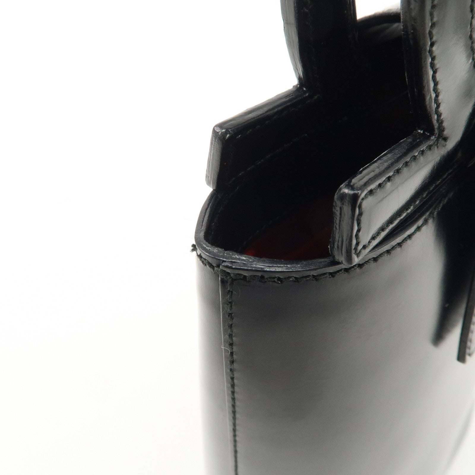 Ferragamo Gancini Leather Hand Bag Black Gold Hardware Used