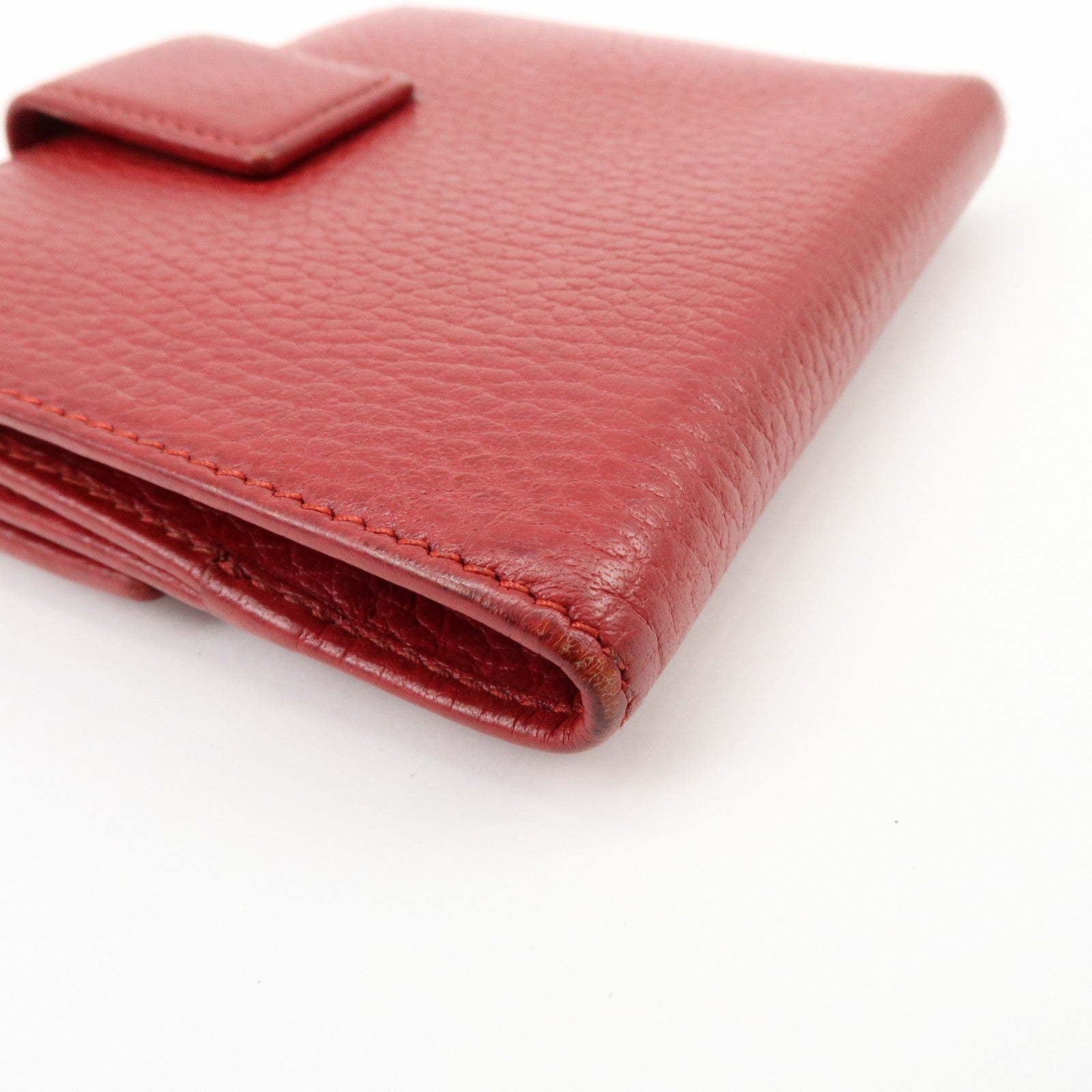 GUCCI Double G Leather Bi-fold Compact Wallet Red 456122