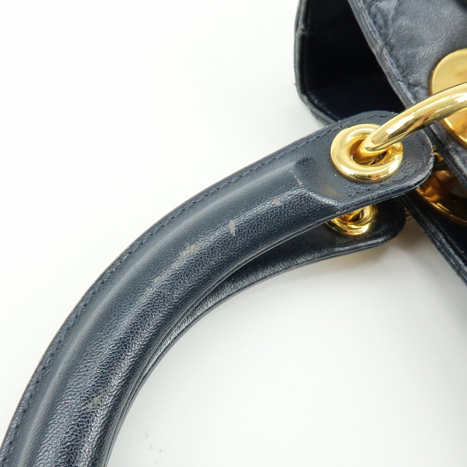 Christian Dior Lady Dior Cannage Leather Hand Bag Navy