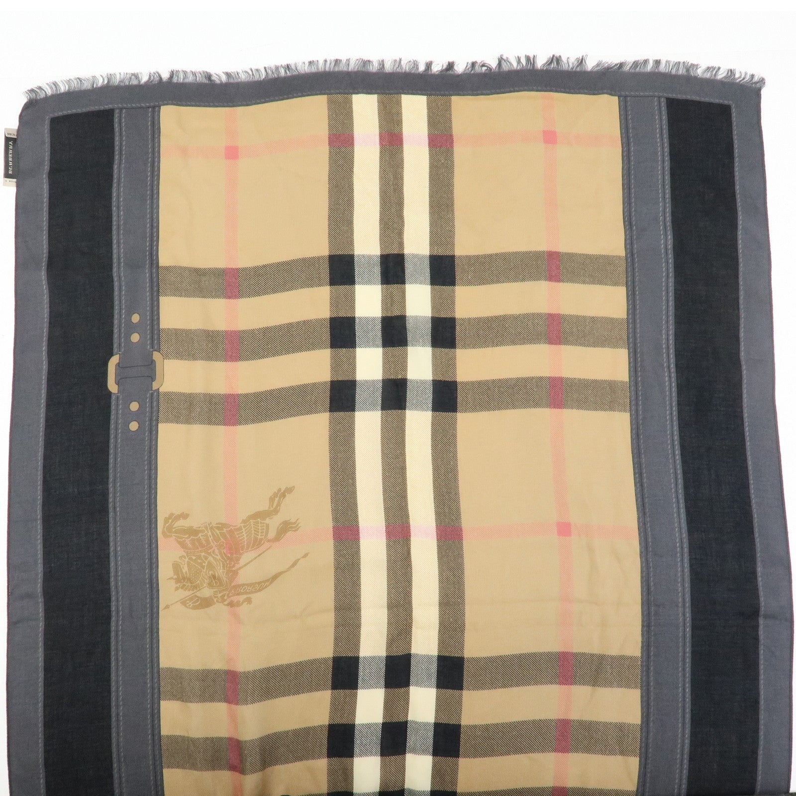 BURBERRY Nova Plaid Rayon Cashmere Stole Brown Beige Black