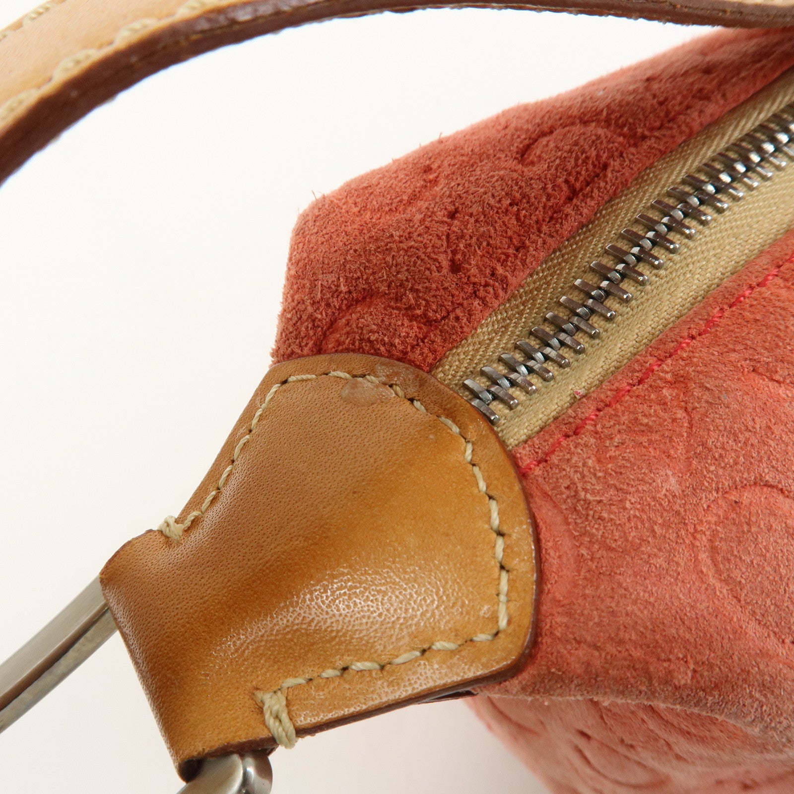 CELINE C Macadam Suede Shoulder Bag Hand Bag Red