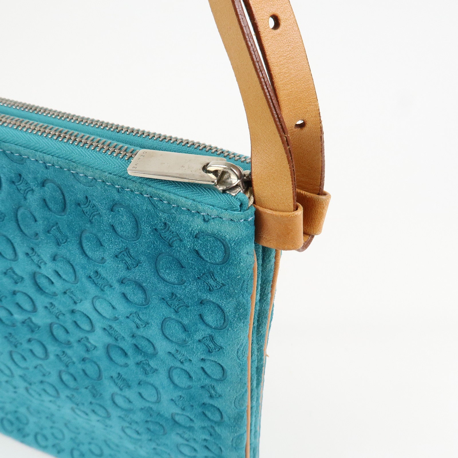 CELINE C Macadam Suede Leather Shoulder Bag Turquoise Blue