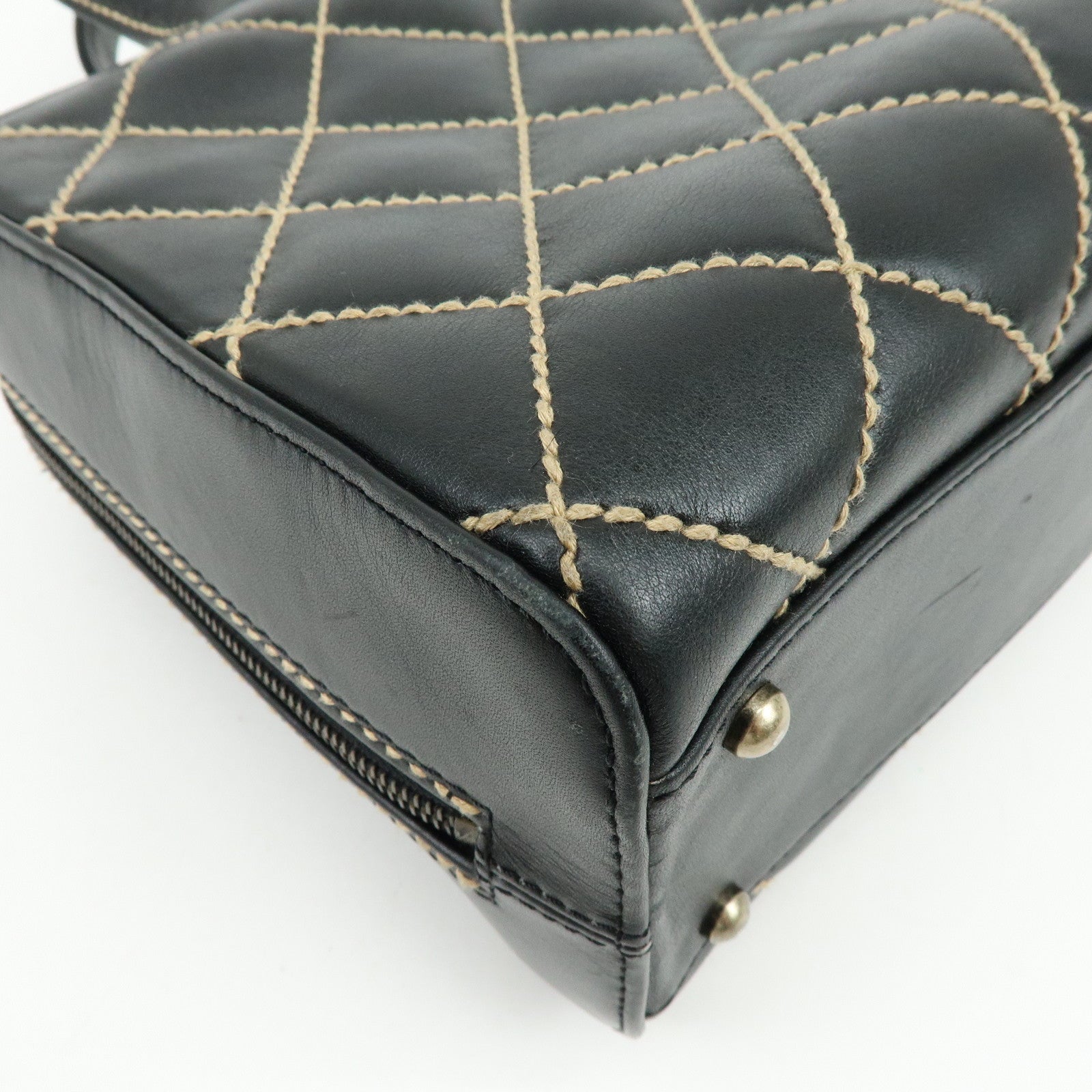 CHANEL Wild Stitch COCO Mark Calf Leather Hand Bag Tote Bag Black