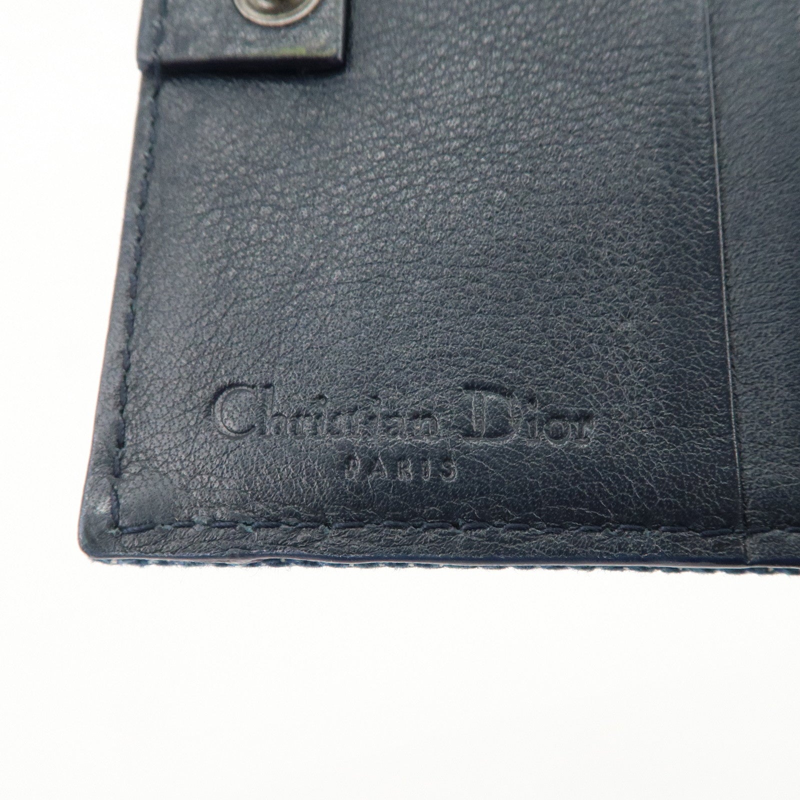 Christian Dior Saddle Lotus Wallet Denim Blue Pink Silver GDW Used