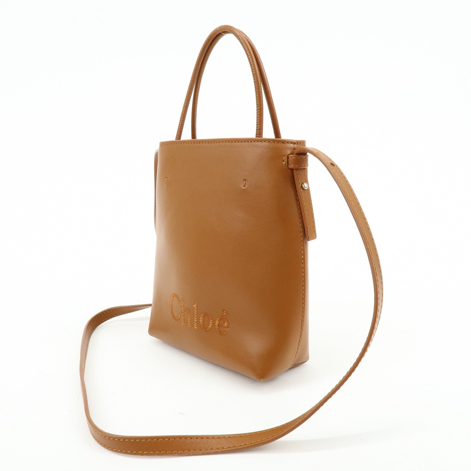 Chloe Micro Tote Bag Leather 2Way Bag Shoulder Bag Hand Bag Camel