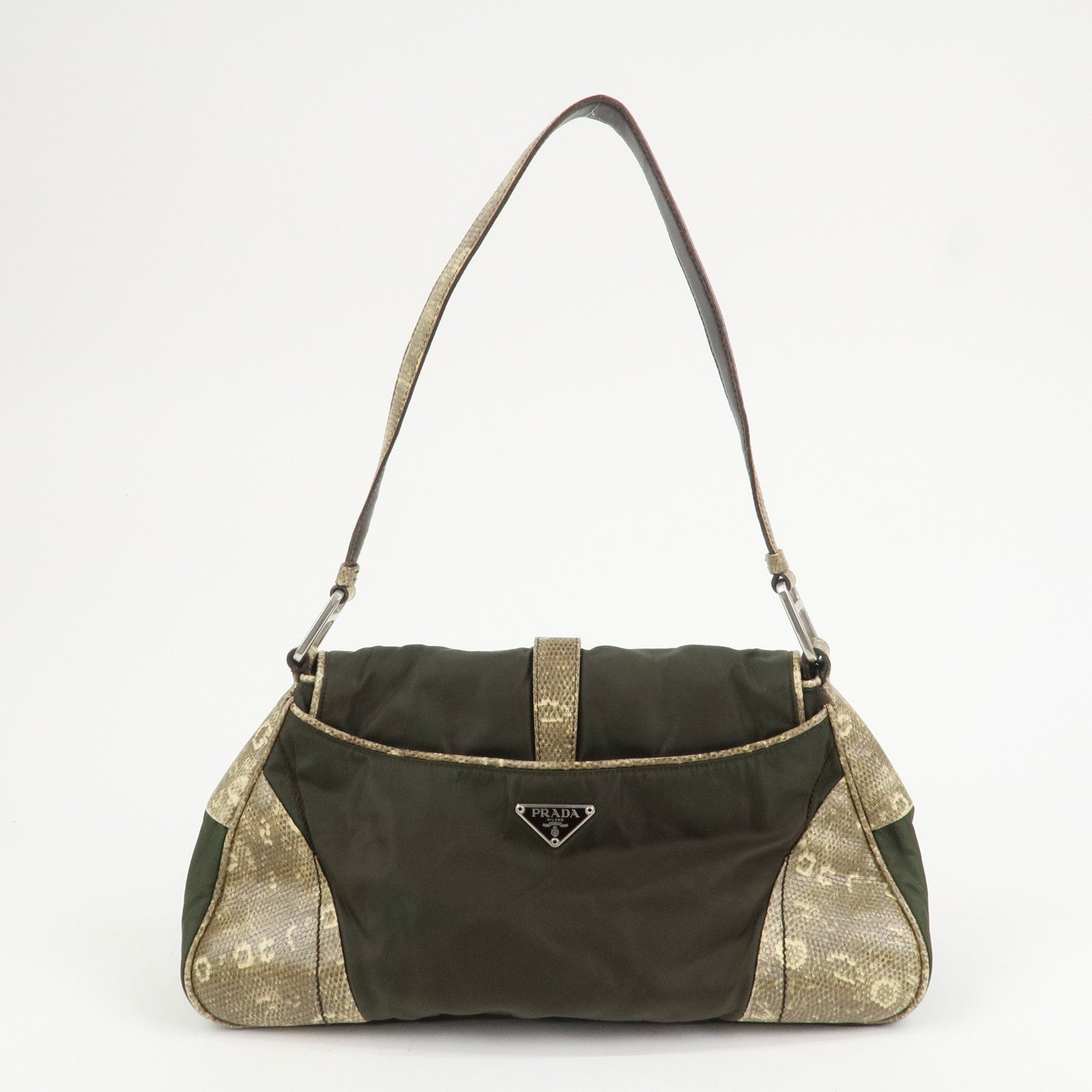 PRADA Triangle Logo Nylon Shoulder Bag Hand Bag Khaki B10738