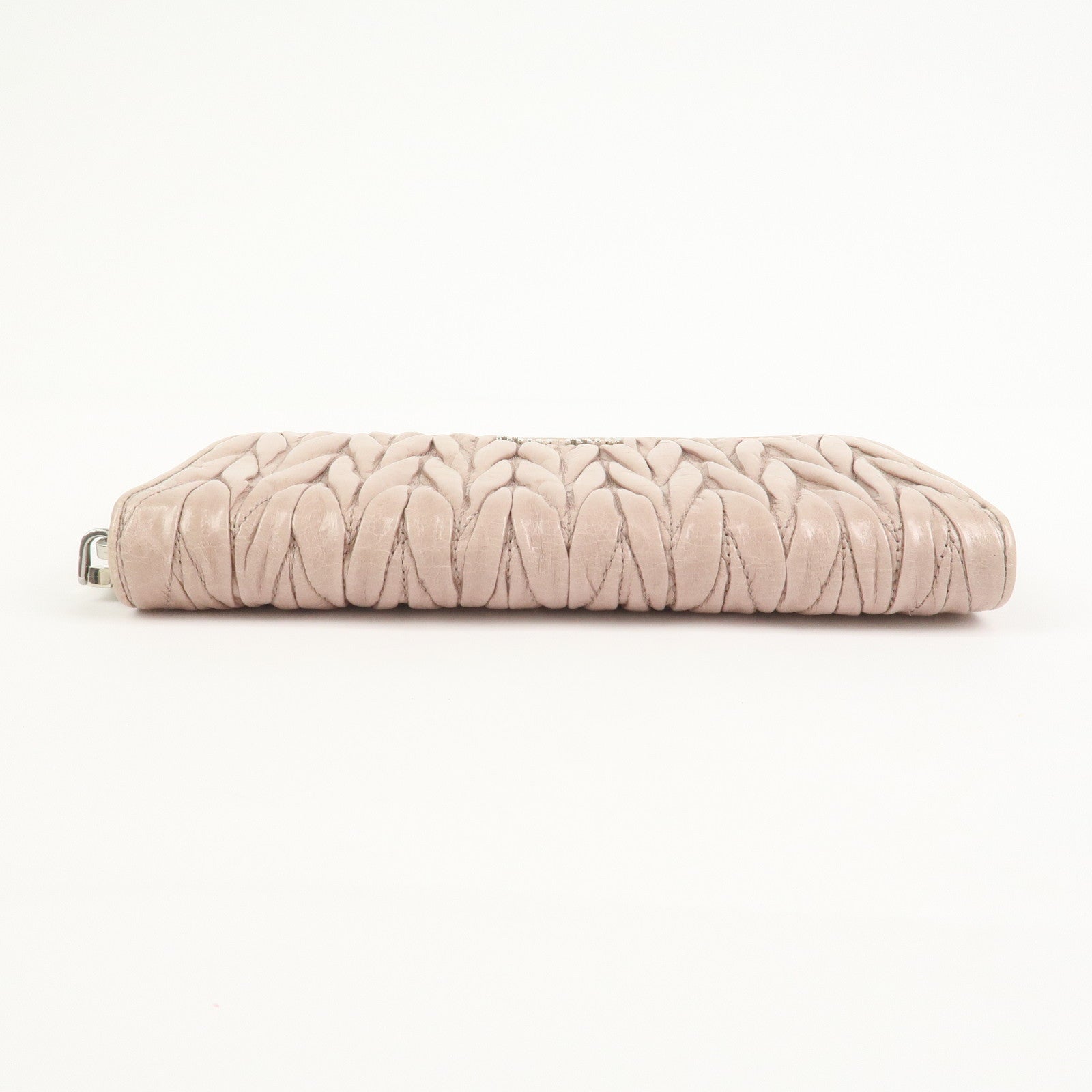 MIU MIU Matelasse Leather Round Zipper Long Wallet Beige 5M0506