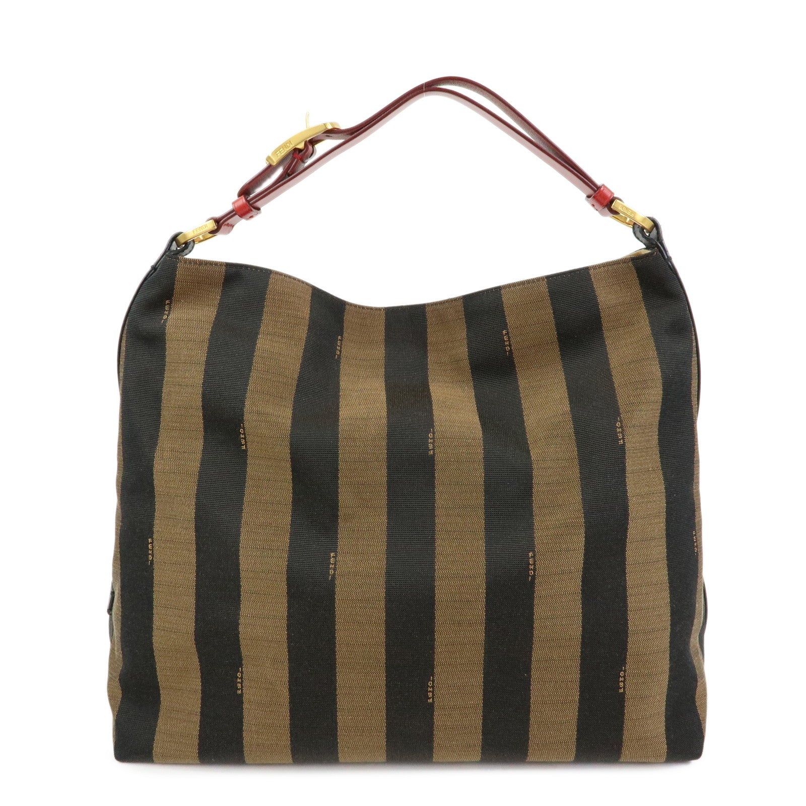 FENDI Pequin Canvas Leather Shoulder Bag Brown Red 8BR653
