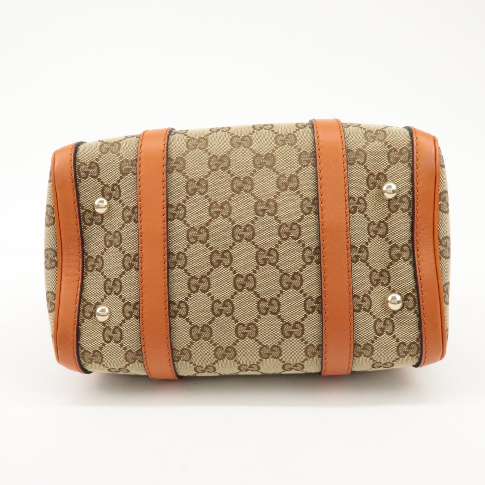 GUCCI GG Canvas Leather 2Way Mini Boston Bag Orange Beige 269876 Used