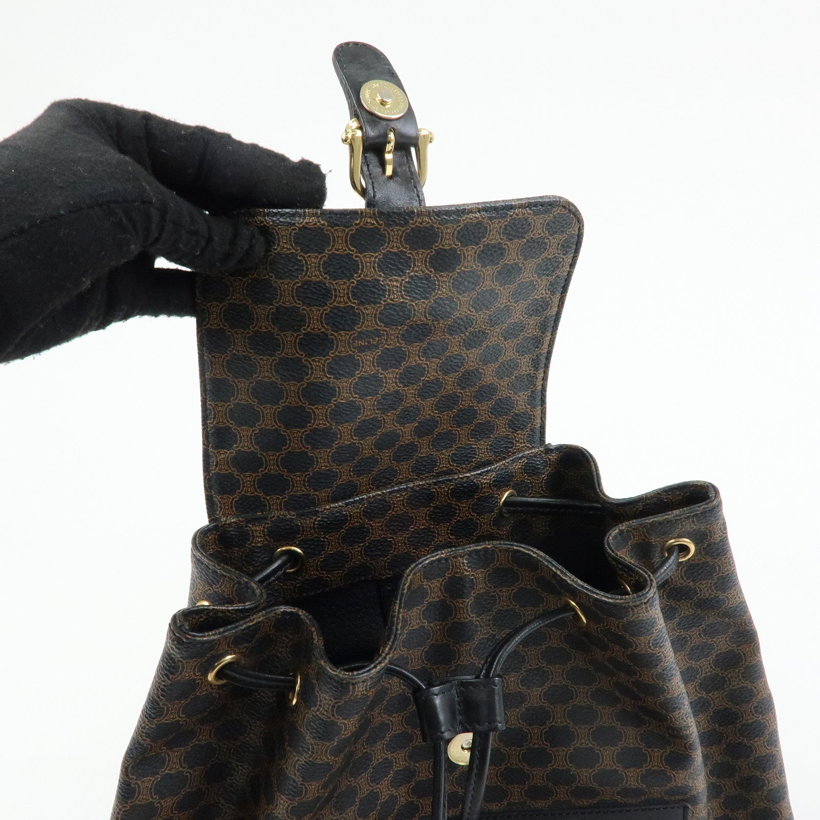 CELINE Macadam PVC Leather Backpack Black Brown