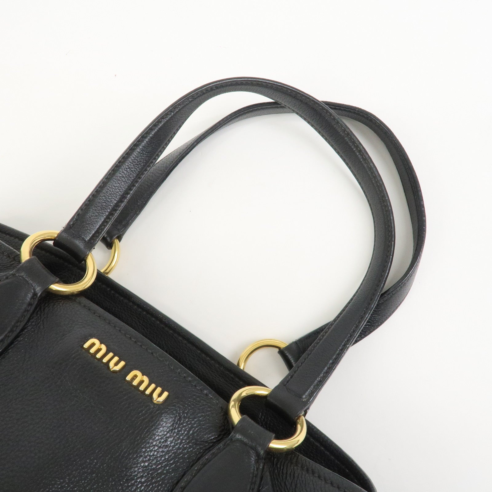 MIU MIU Logo Leather 2Way Bag Shoulder Bag Hand Bag Black RR1901