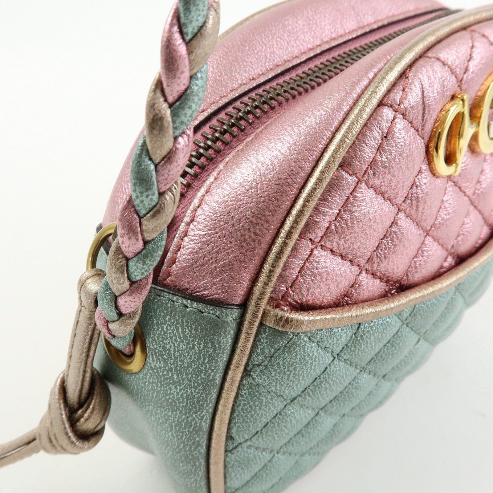 GUCCI Horsebit Laminated Quilting Leather Shoulder Bag Pink 534951