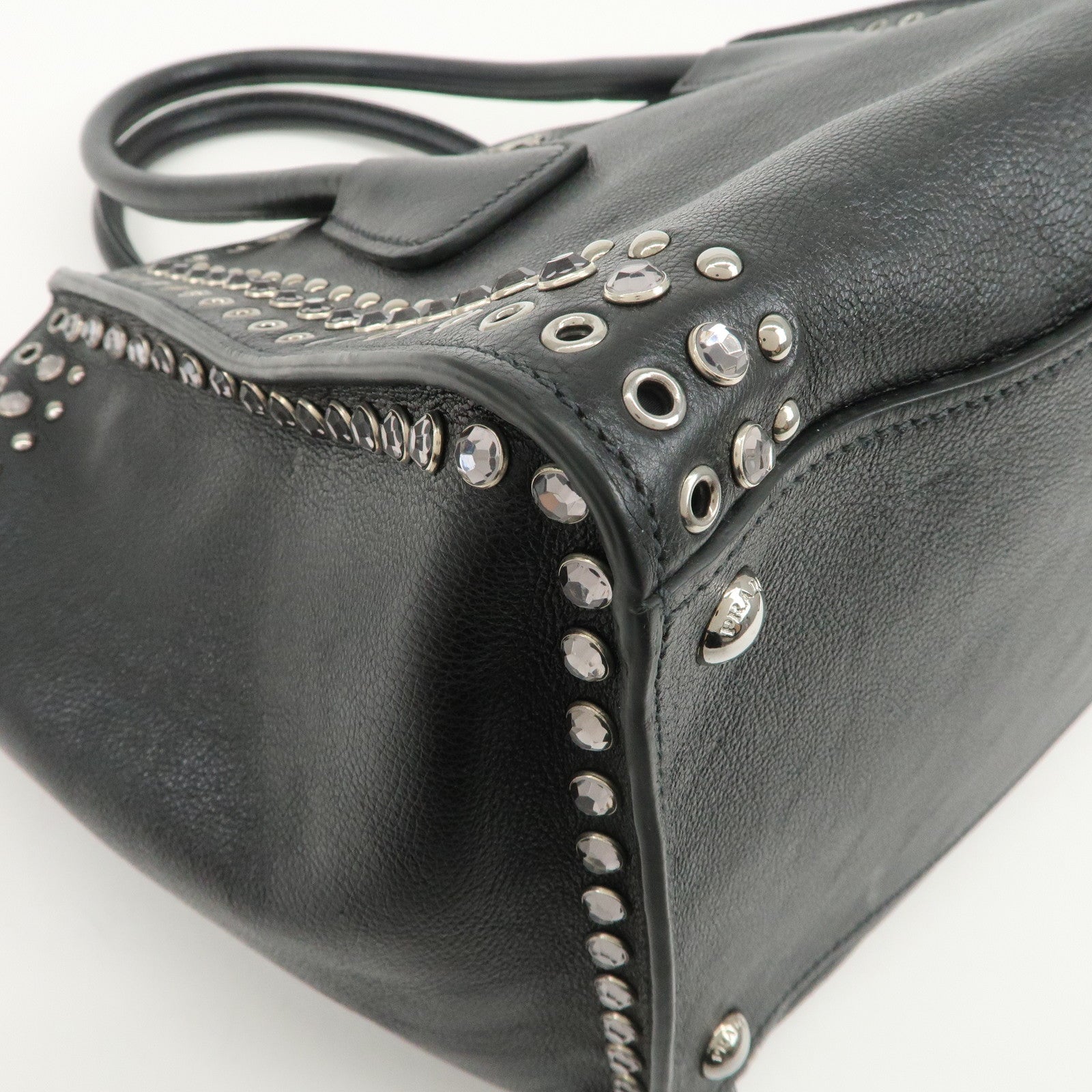 PRADA Triangle Logo Leather 2Way Bag Hand Bag Shoulder Bag B2625V