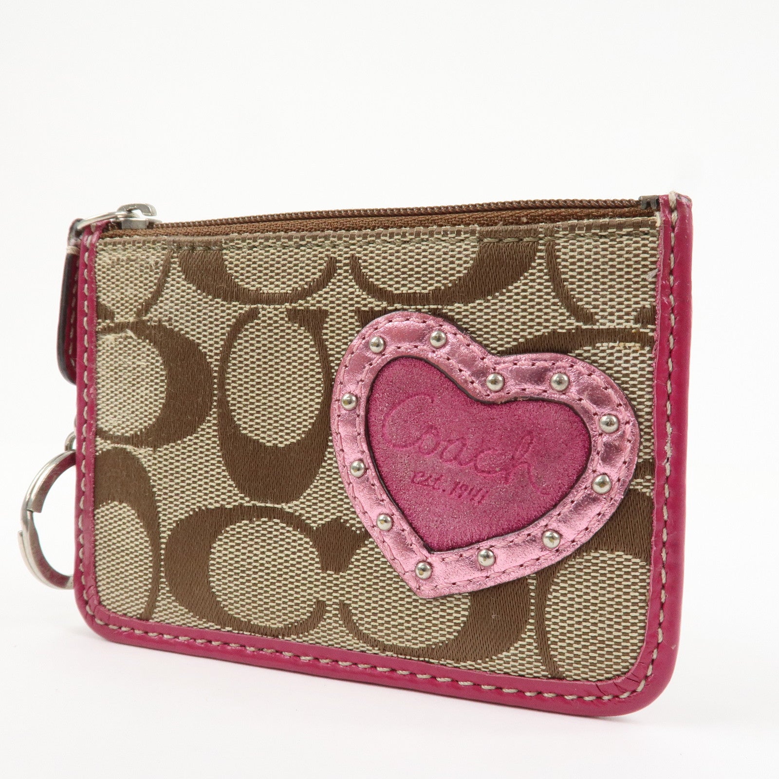 COACH Satin Canvas Set Of 2 Coin Case Card Case Beige Multicolor