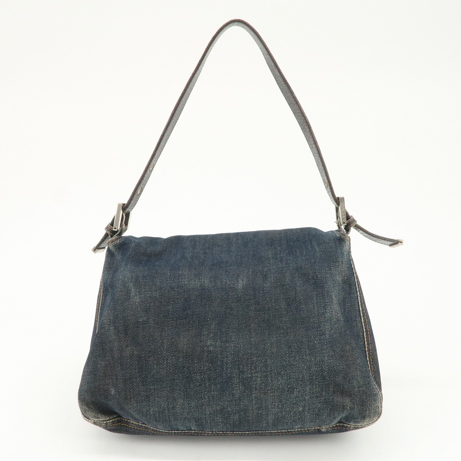 FENDI Mamma Baguette Denim Leather Shoulder Bag Hand Bag 26325