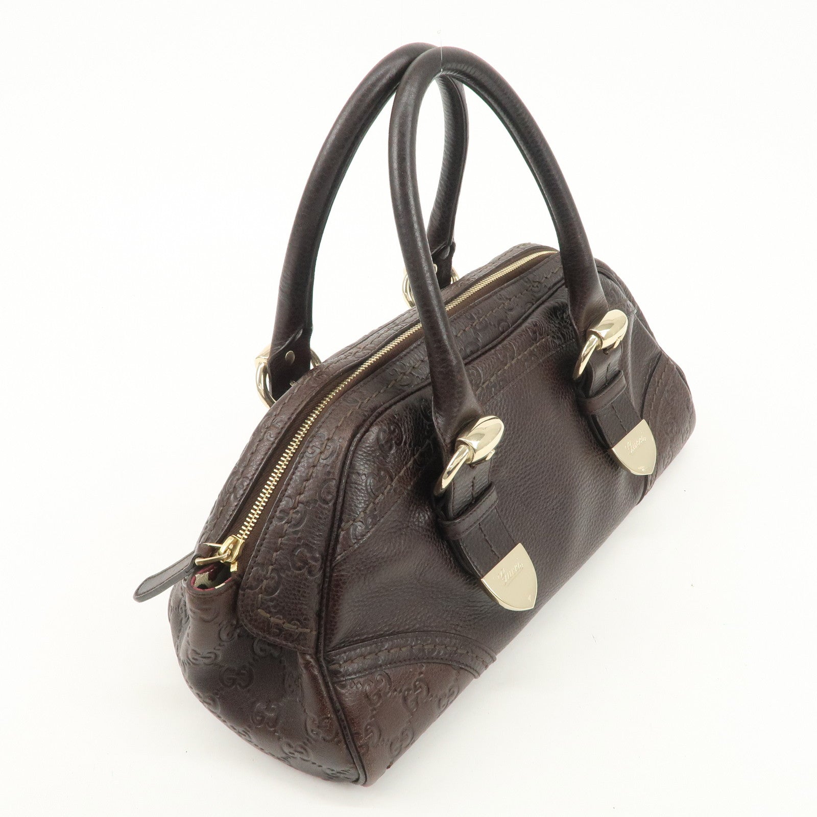 GUCCI Guccissima Leather Mini Boston Bag Hand Bag Dark Brown 181508 Used