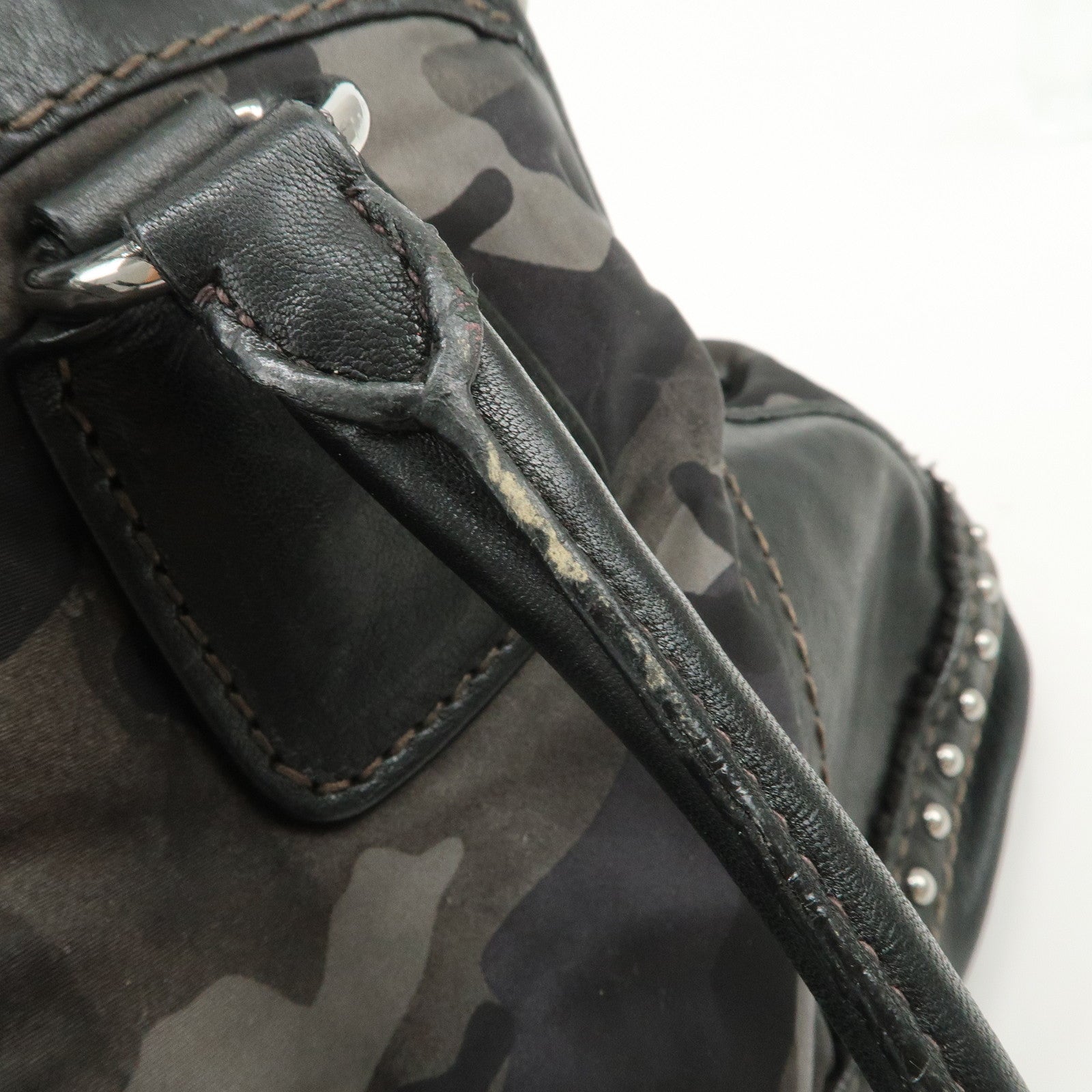 PRADA Nylon Leather 2Way Hand Shoulder Bag Black Camouflage BL0688