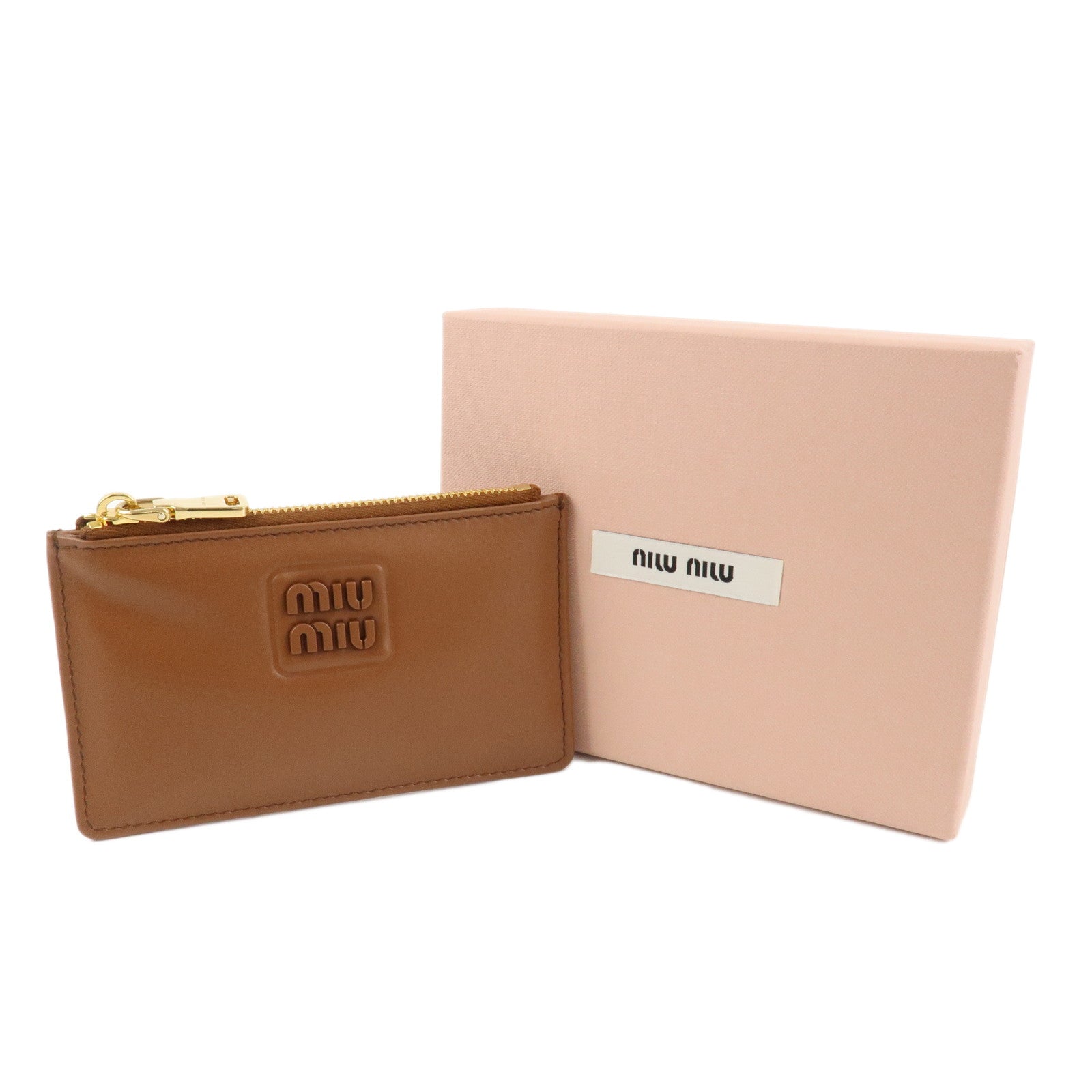 MIU MIU Logo Leather Card Case Coin Case Brown Used