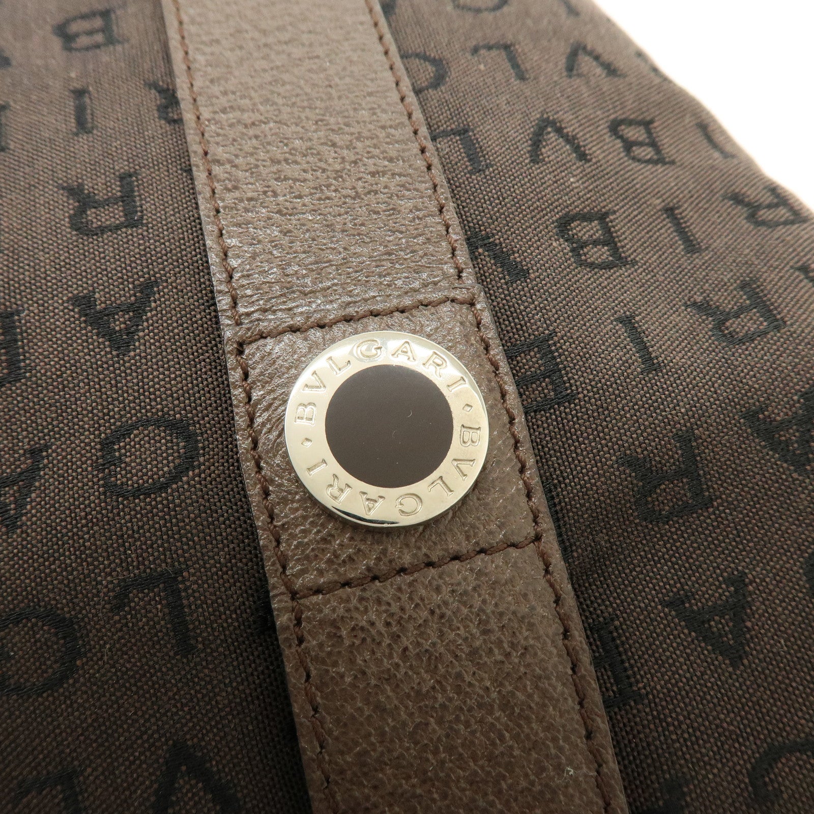 BVLGARI Logomania Canvas Leather Shoulder Bag Tote Bag Brown