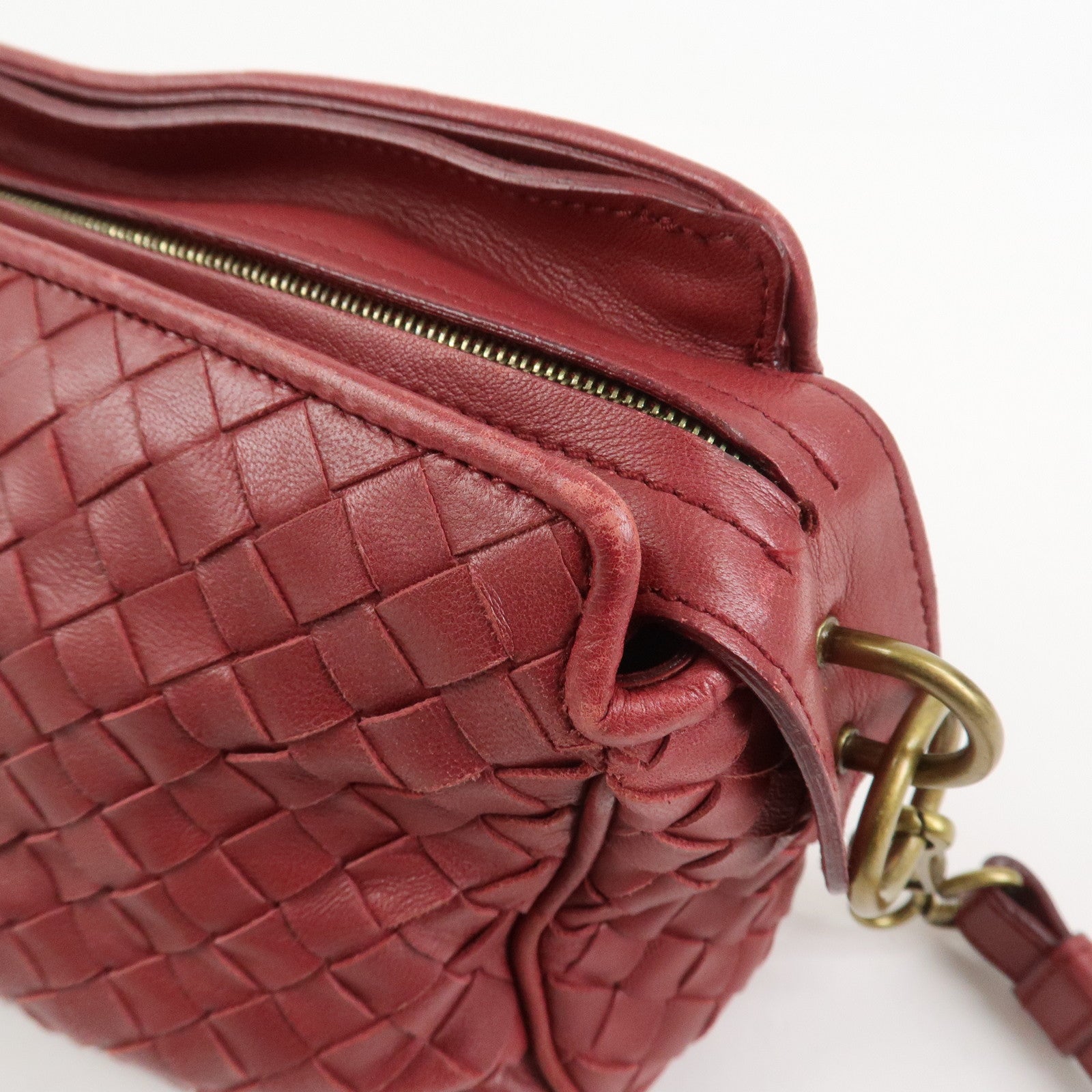 BOTTEGA VENETA Intrecciato Nappa Leather Shoulder Bag Wine Red