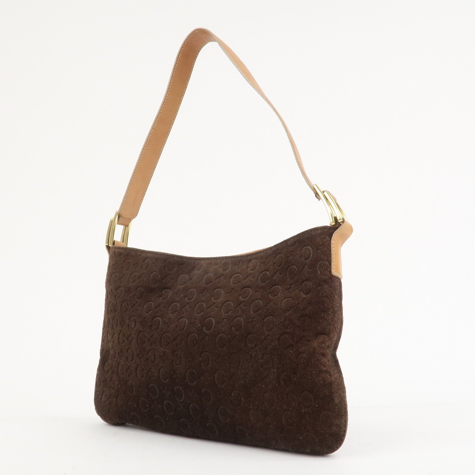 CELINE C Macadam Suede Leather Shoulder Bag Brown