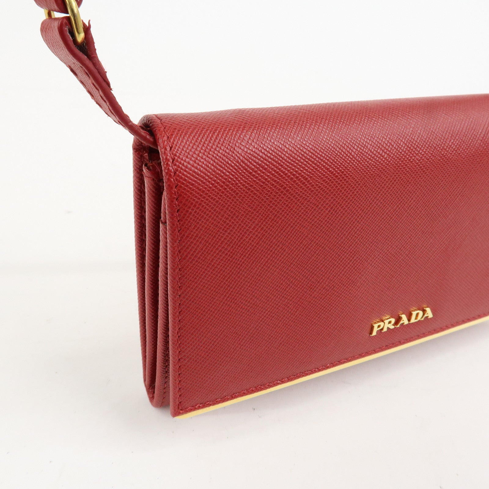 PRADA Saffiano Leather Shoulder Long Wallet Red 1M1437