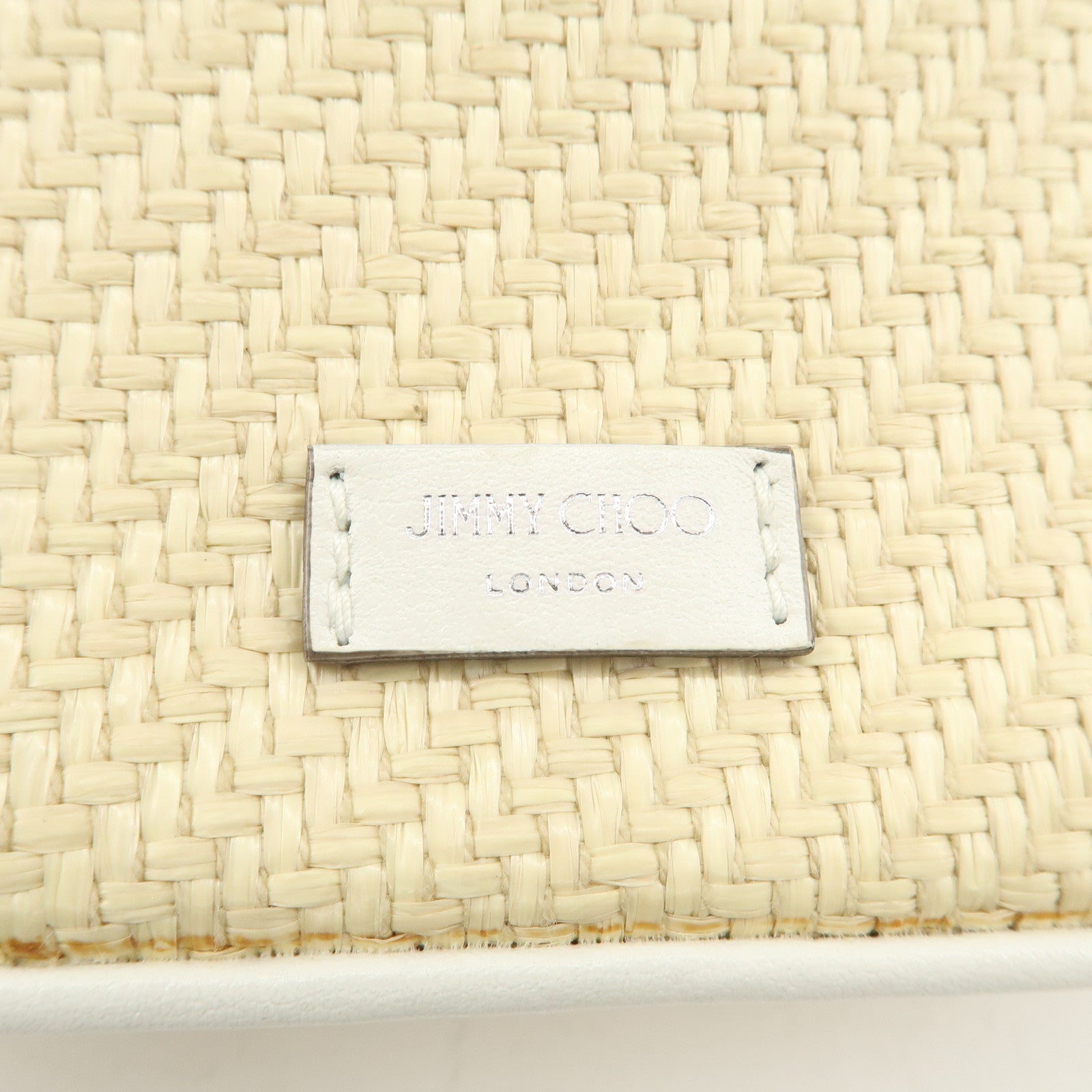 JIMMY CHOO Raffia Leather Mini Chain Shoulder Bag Beige Ivory