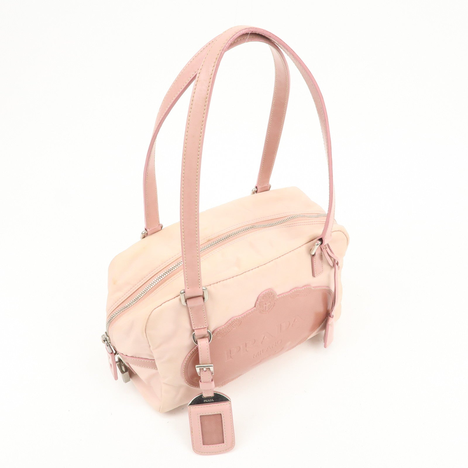 PRADA Nylon Leather Shoulder Bag Hand Bag Boston Bag Pink BR3150