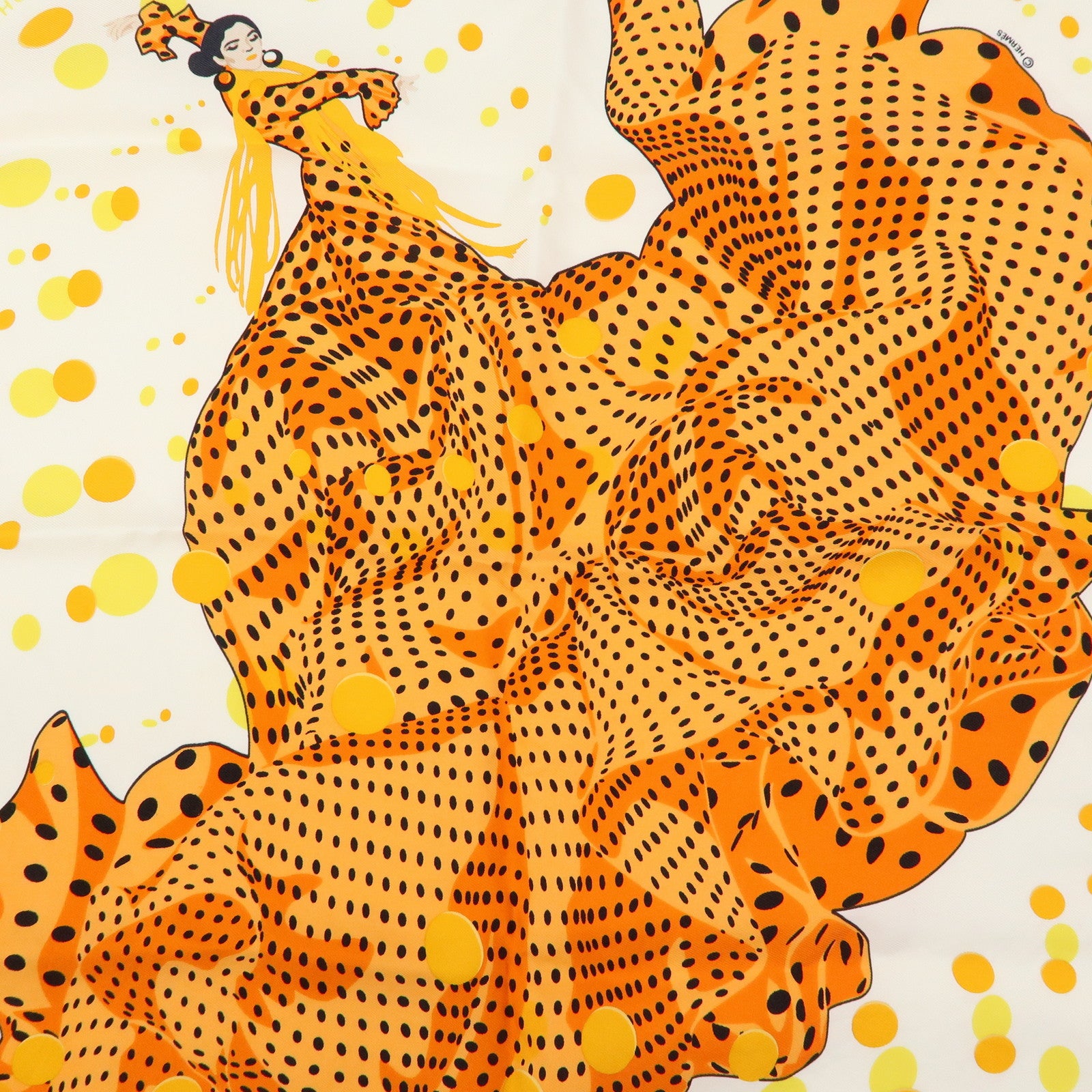 HERMES Carre 45 Silk 100% Scarf iHOLA FLAMENCA! Orange White